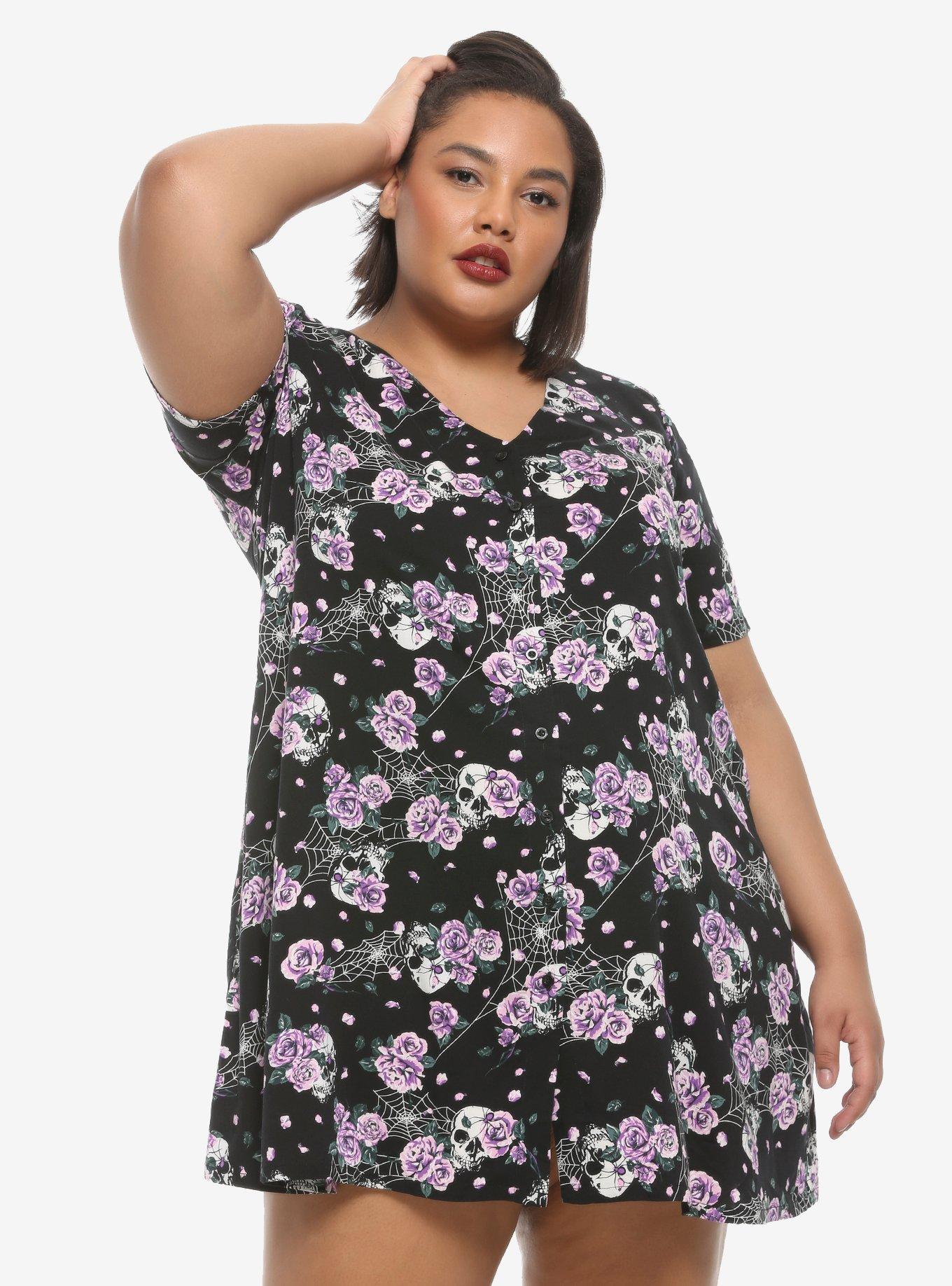 Purple Roses & Skulls Button-Front Dress Plus Size | Hot Topic