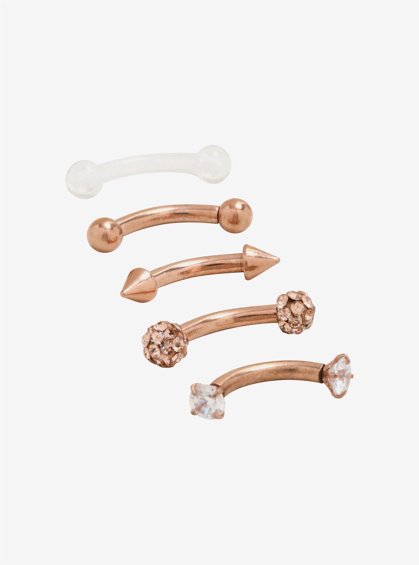Steel Gold Clear CZ Eyebrow Barbell 5 Pack, MULTI, hi-res