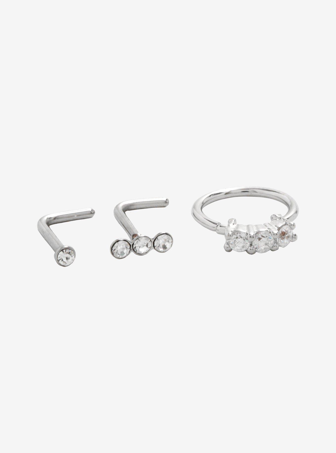 Steel Clear CZ Nose Stud & Hoop 3 Pack, , hi-res