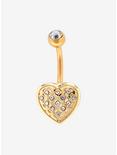 14G Steel Clear CZ Gold Heart Navel Barbell, , hi-res