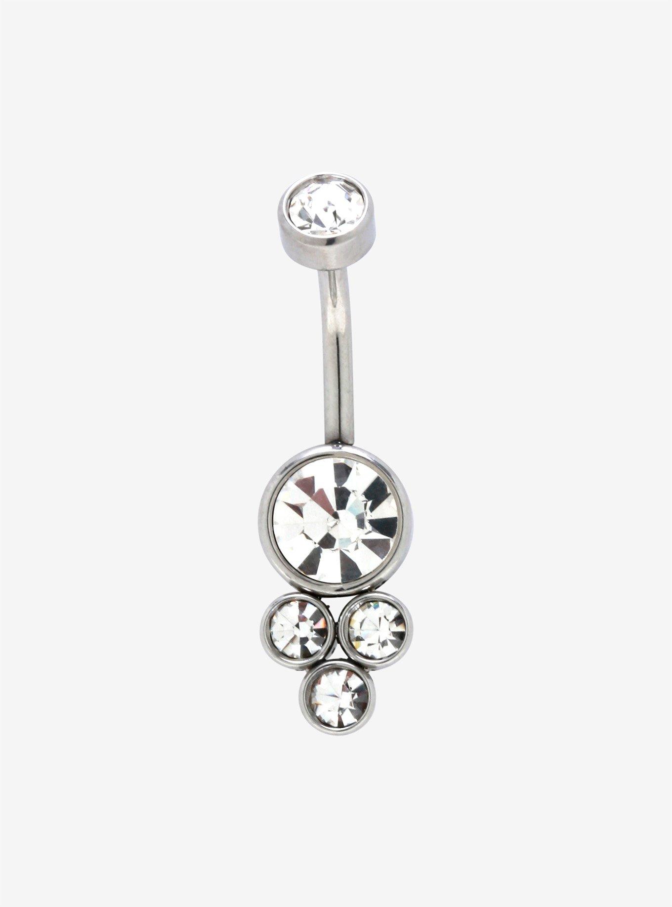 14G Steel Clear CZ Drop Navel Barbell, , hi-res