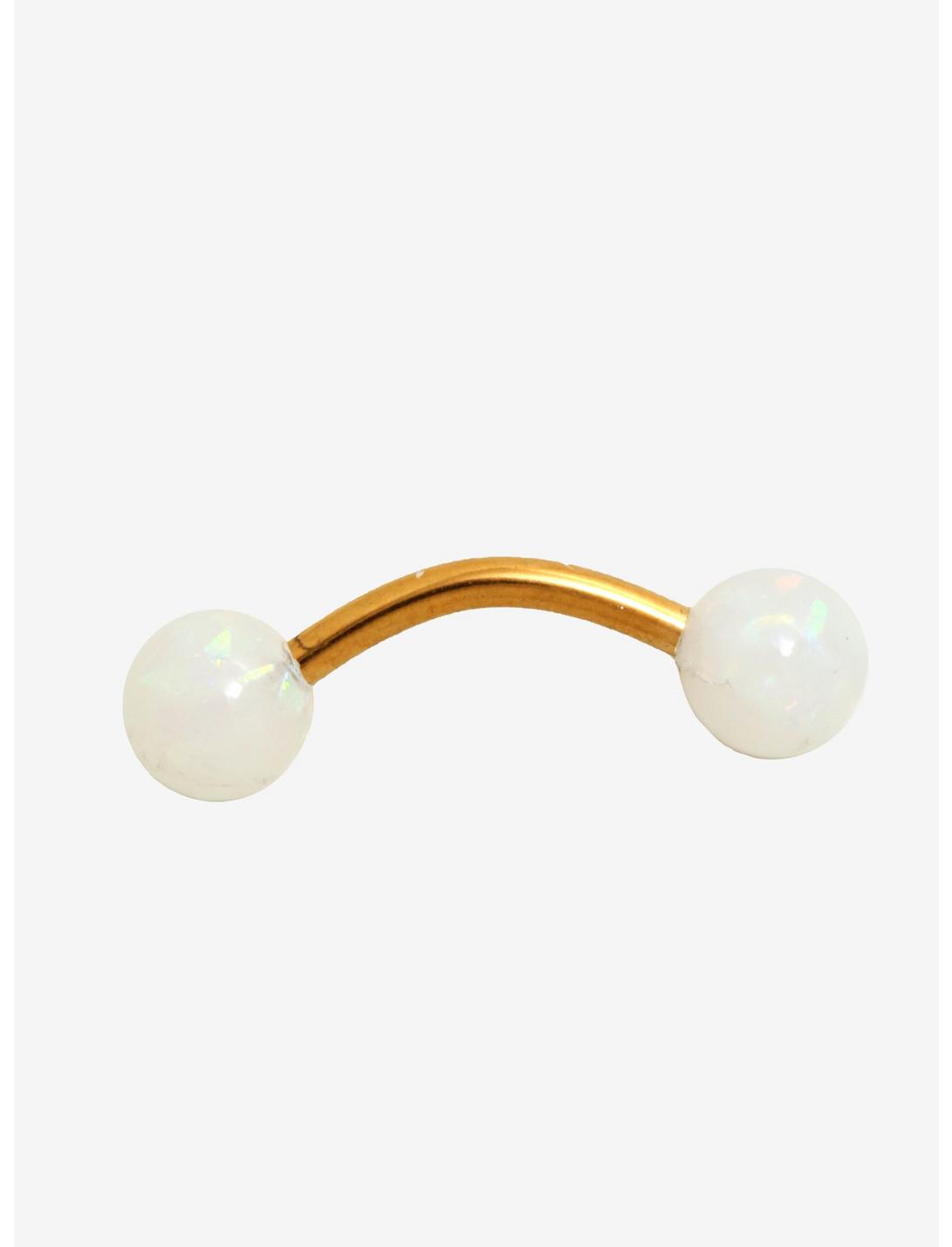 14G Steel Gold & Opal Bead Curved Barbell, , hi-res