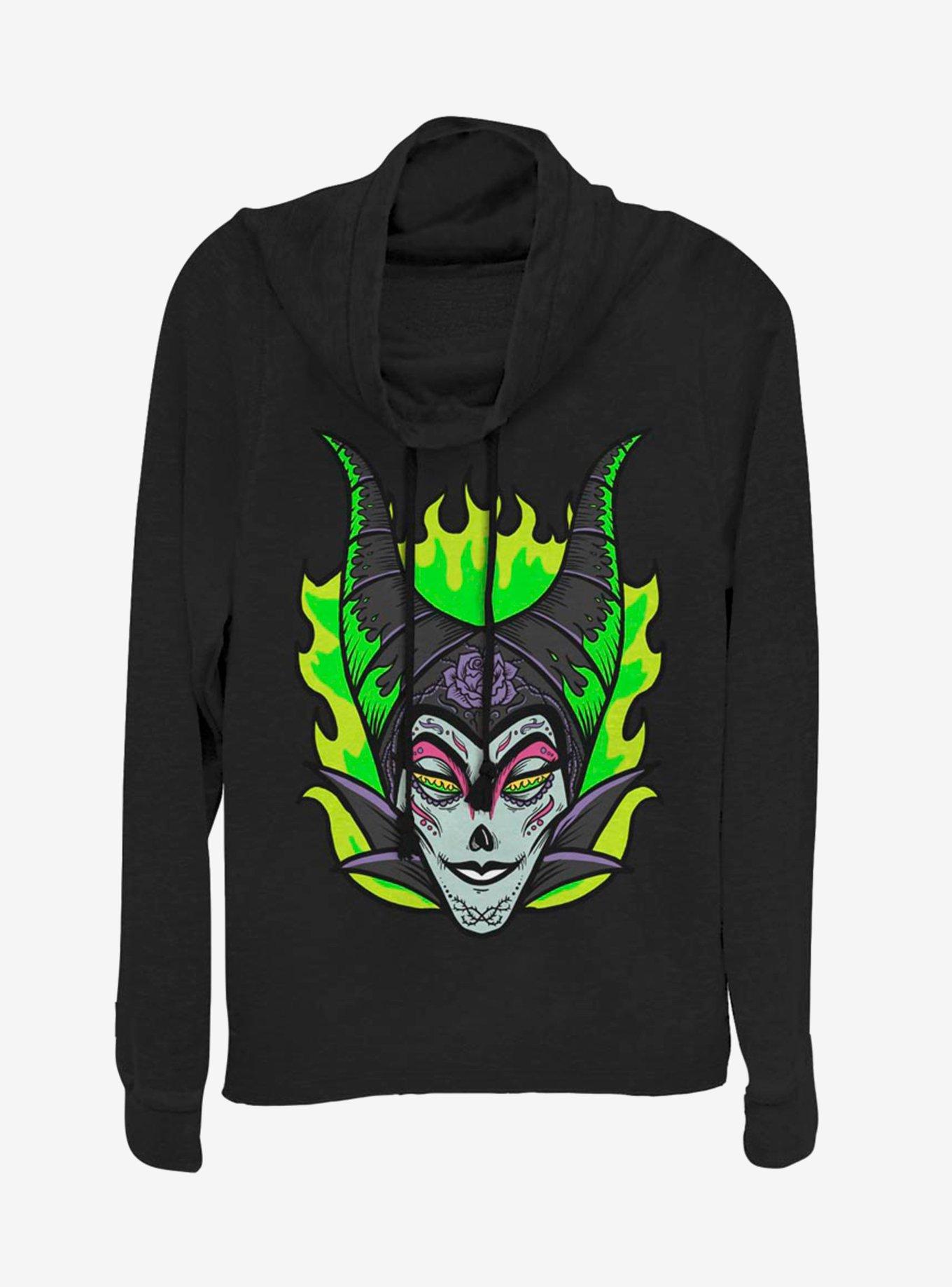 Disney Maleficent Sugar Skull Cowl Neck Long-Sleeve Girls Top, BLACK, hi-res