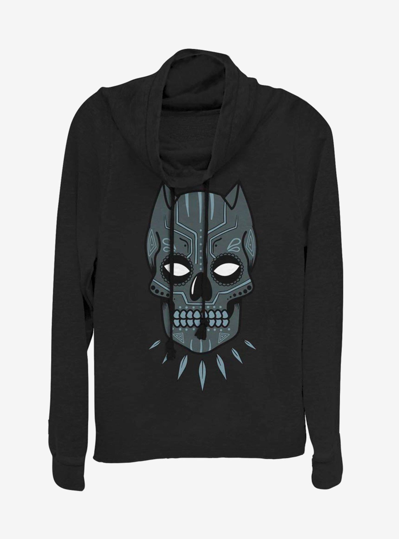 Marvel Black Panther Sugar Skull Cowl Neck Long-Sleeve Girls Top, BLACK, hi-res