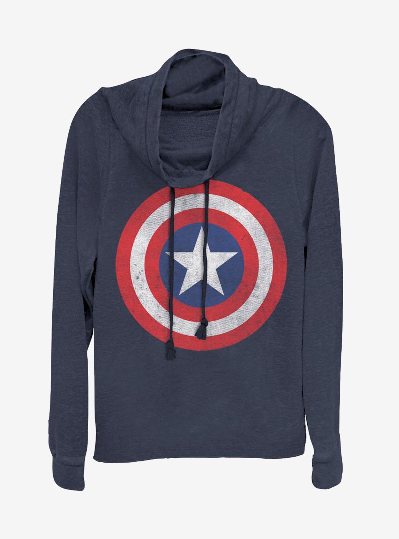 Marvel Captain America Captain Classic Cowl Neck Long-Sleeve Girls Top, NAVY, hi-res