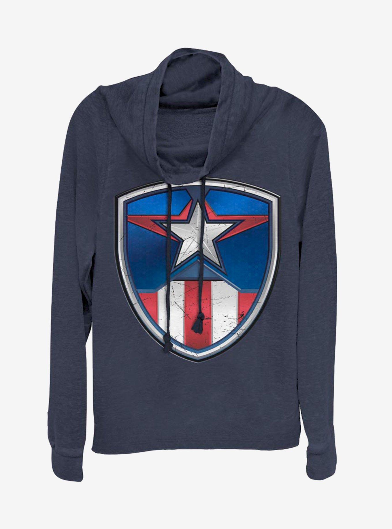 Marvel Captain America Captain Crest Cowl Neck Long-Sleeve Girls Top, , hi-res