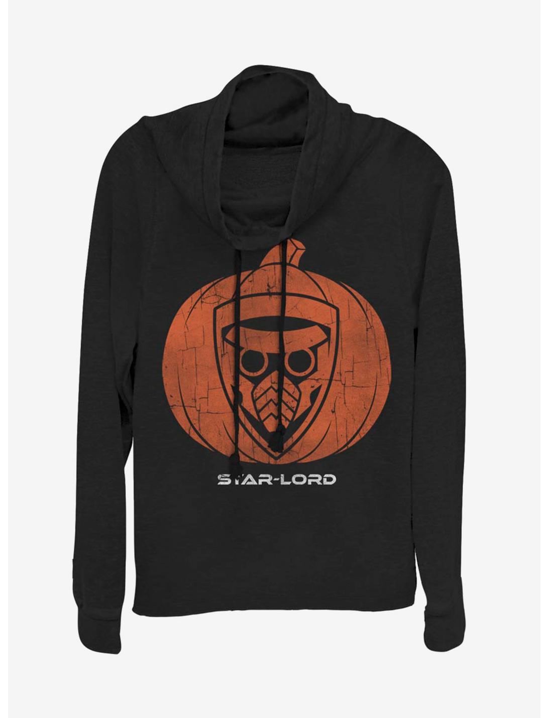Marvel Guardians Of The Galaxy Star Lord Pumpkin Cowl Neck Long-Sleeve Girls Top, BLACK, hi-res