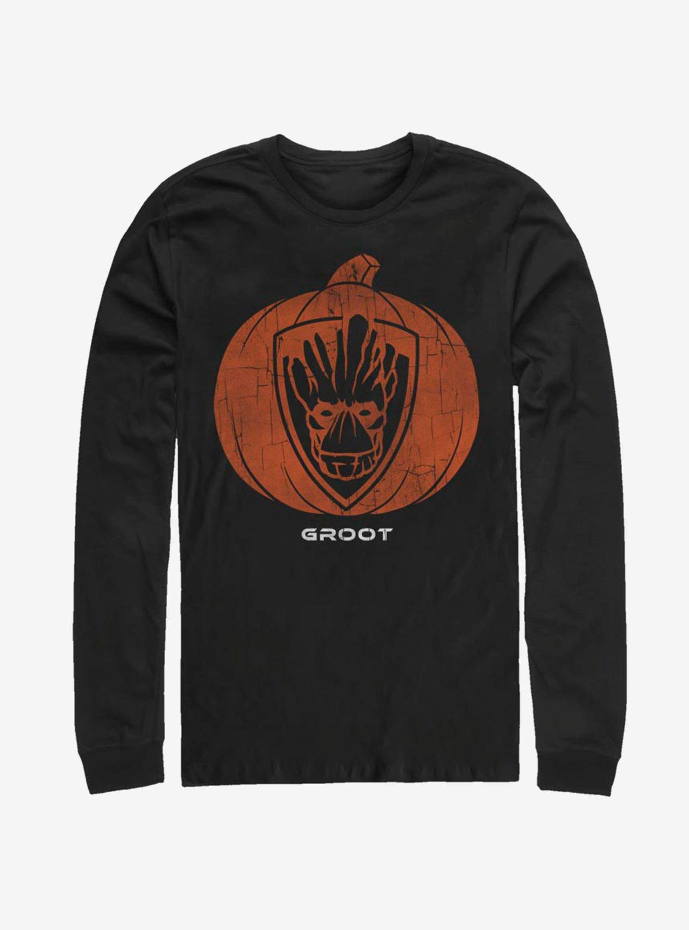 Marvel Guardians Of The Galaxy Groot Pumpkin Long-Sleeve T-Shirt, BLACK, hi-res