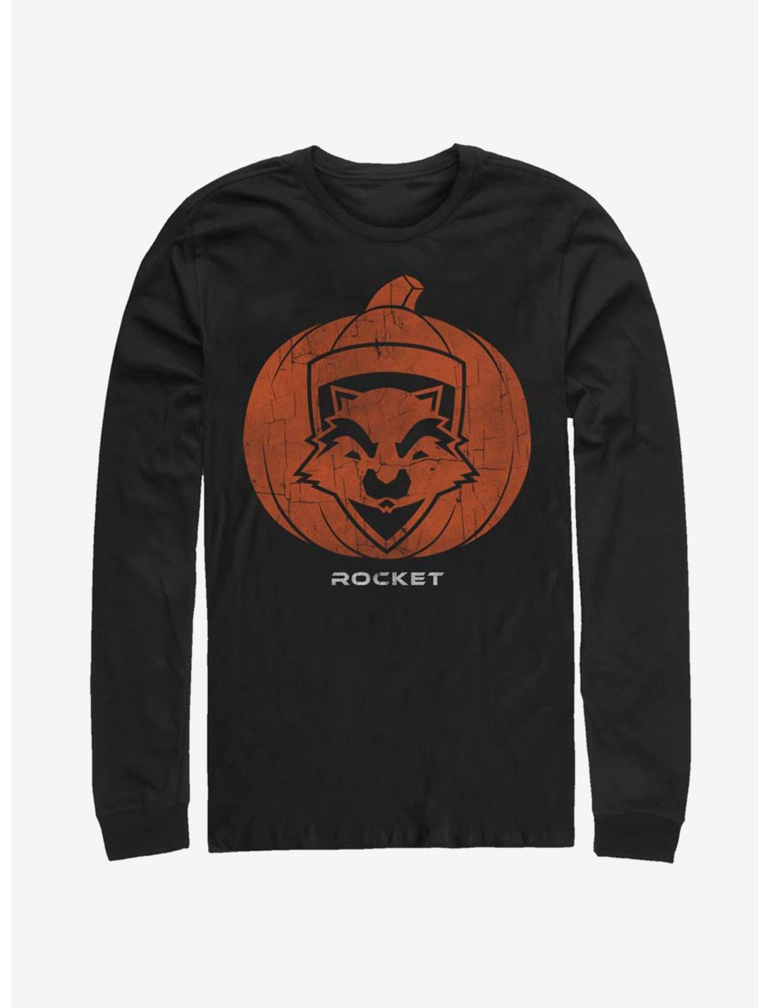 Marvel Guardians Of The Galaxy Rocket Pumpkin Long-Sleeve T-Shirt, BLACK, hi-res