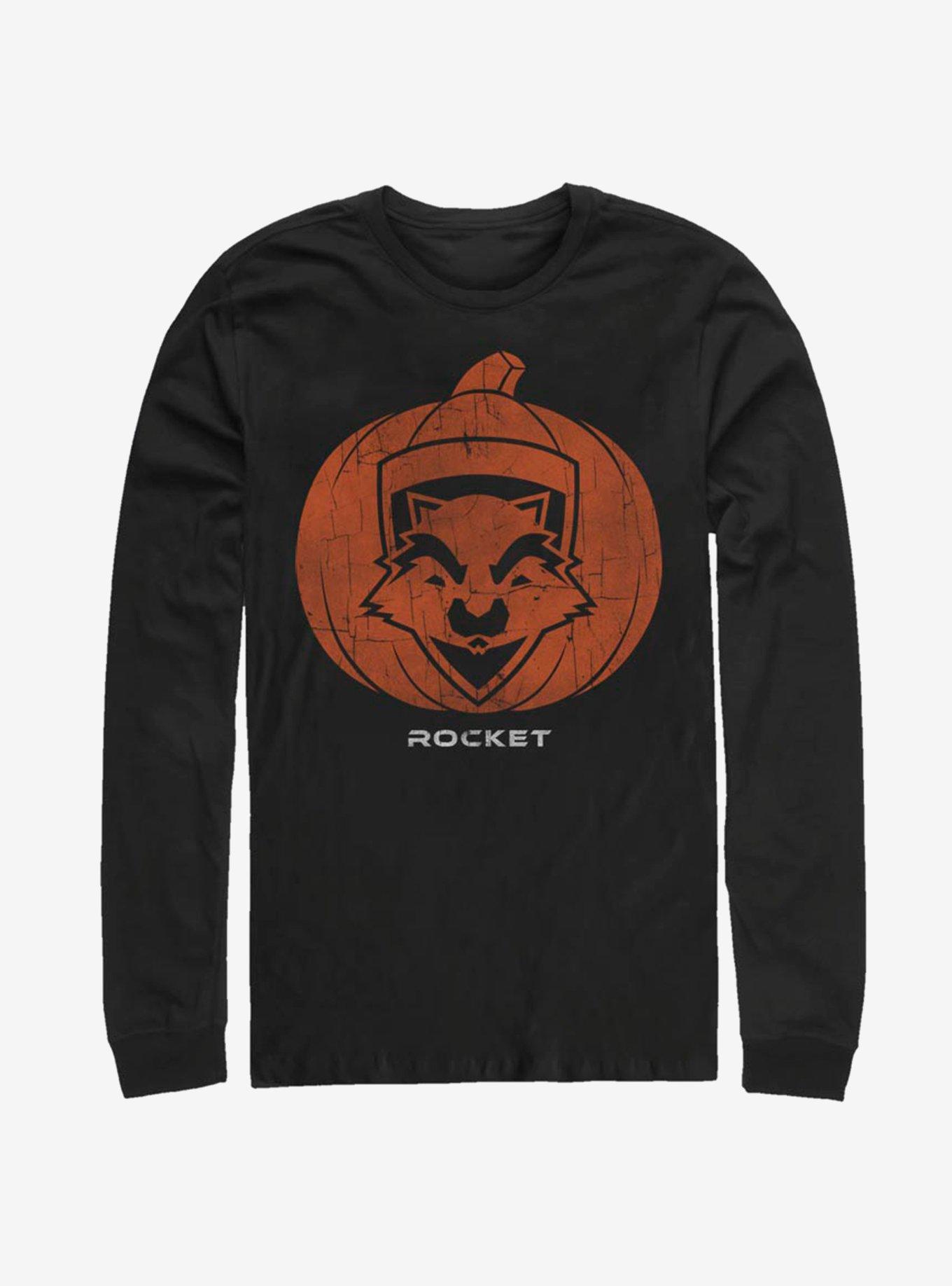 Marvel Guardians Of The Galaxy Rocket Pumpkin Long-Sleeve T-Shirt, BLACK, hi-res