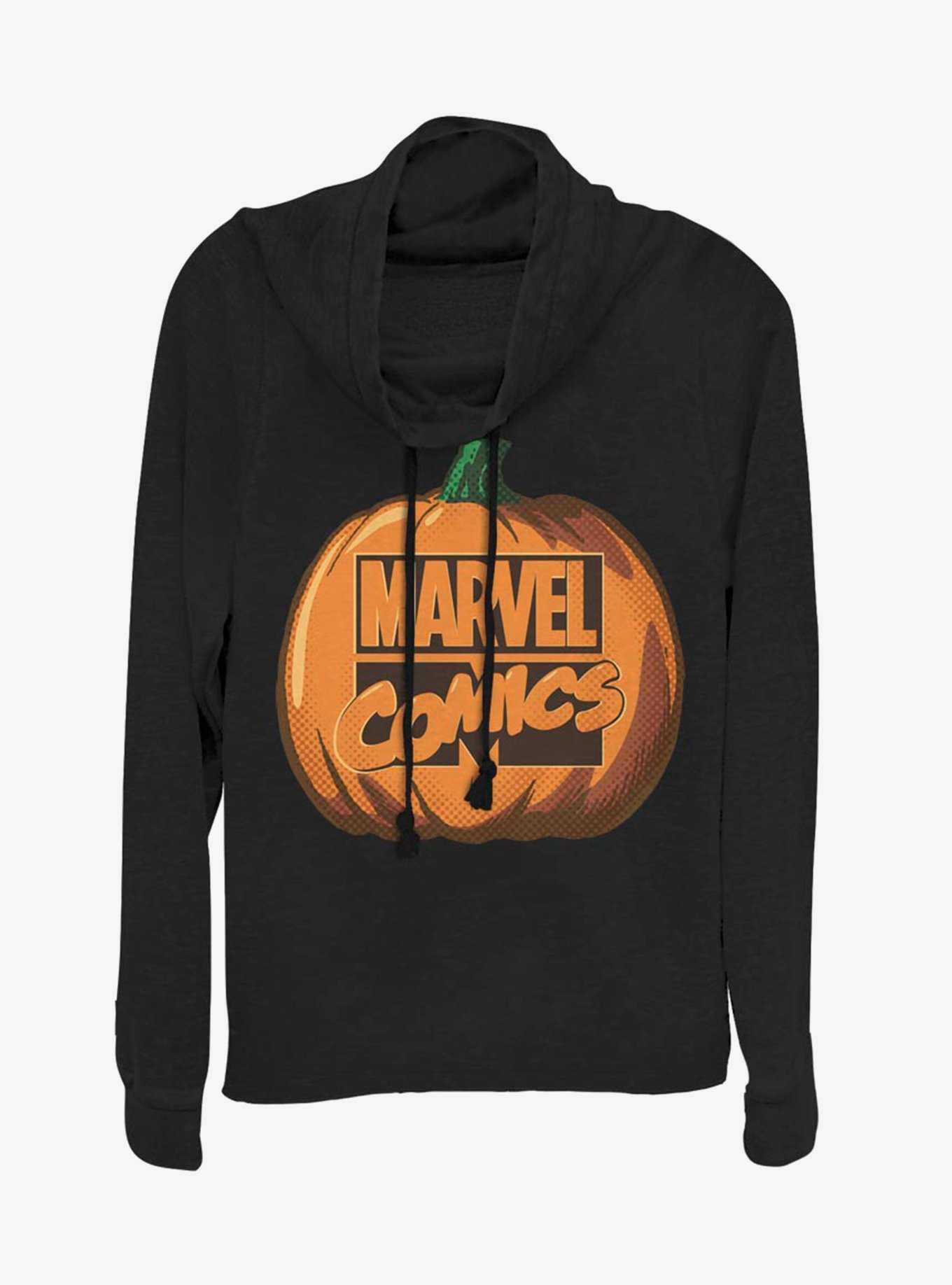 Marvel Logo Pumpkin Cowl Neck Long-Sleeve Girls Top, , hi-res