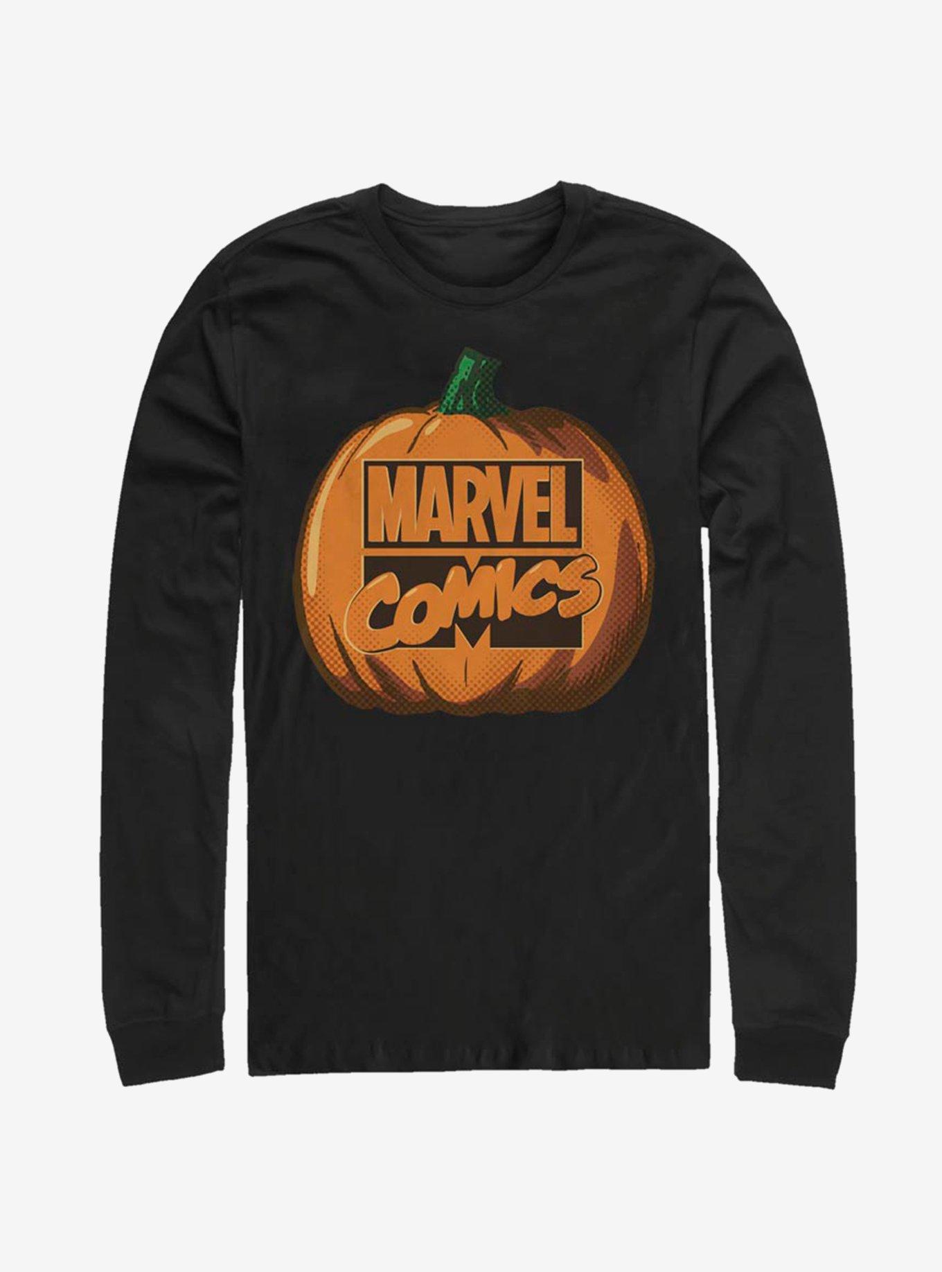 Marvel Logo Pumpkin Long-Sleeve T-Shirt, BLACK, hi-res
