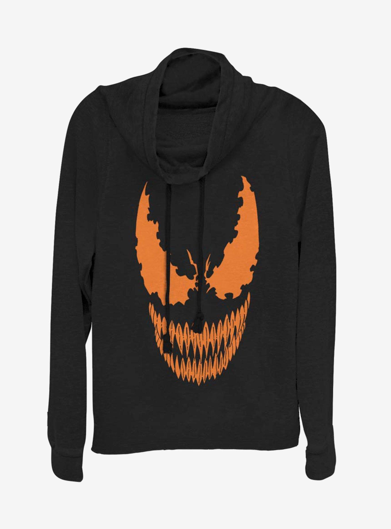 Marvel Venom Venom Face Pumpkin Cowl Neck Long-Sleeve Girls Top, BLACK, hi-res