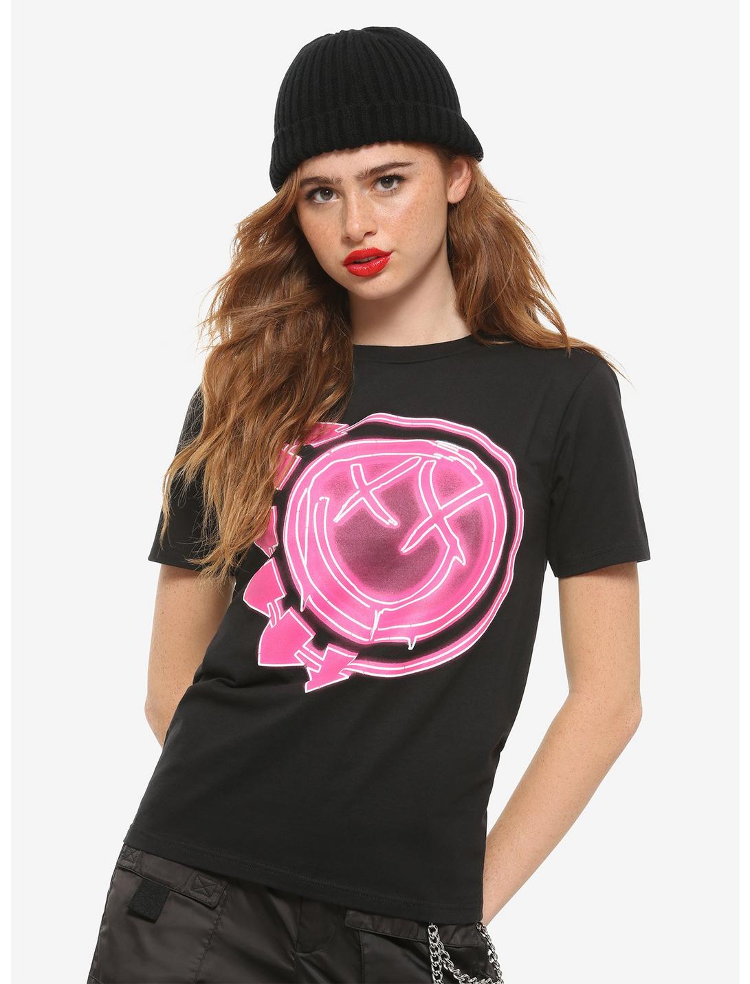 Blink-182 Neon Pink Logo Girls T-Shirt, BLACK, hi-res