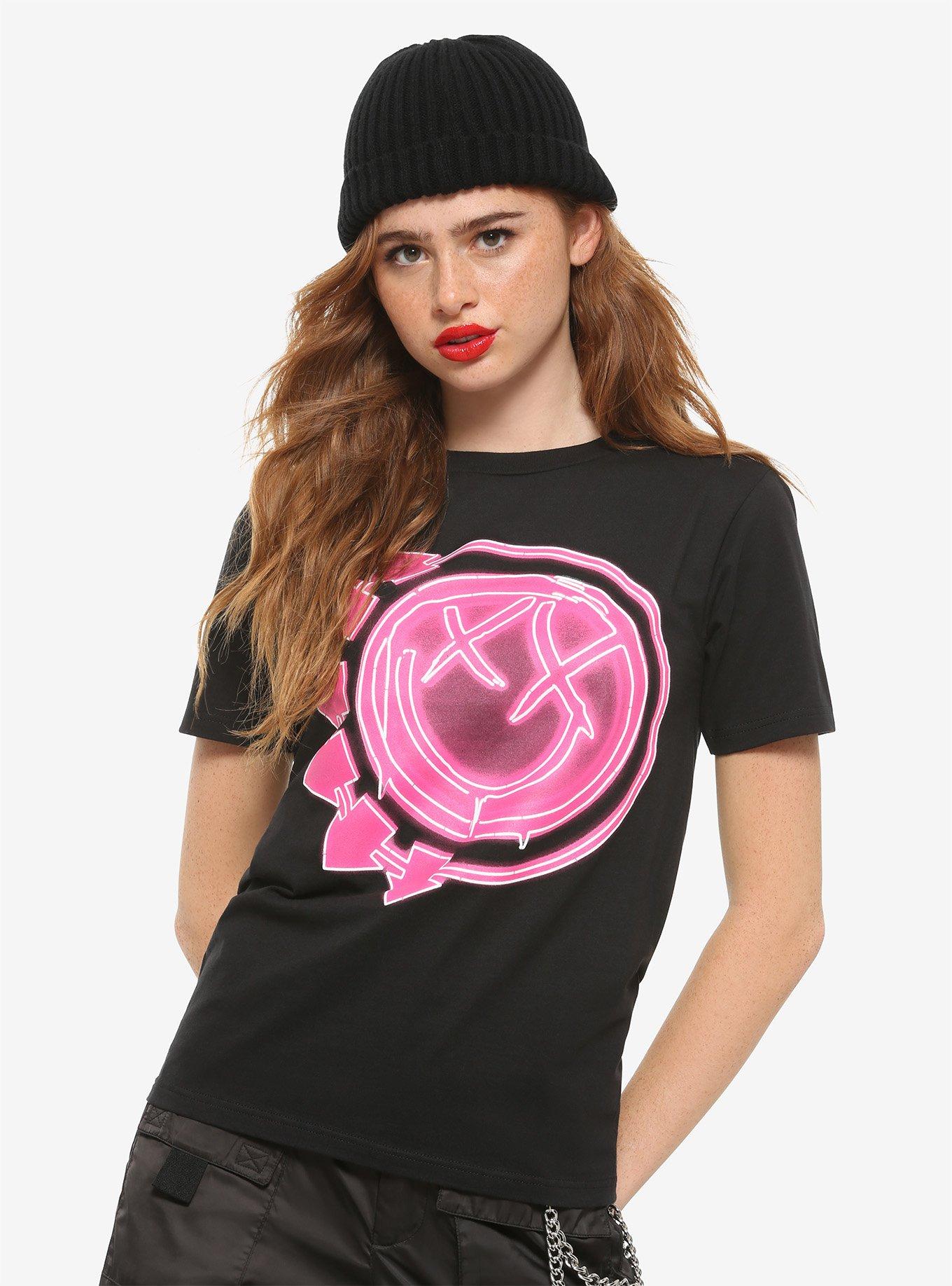 Blink-182 Neon Pink Logo Girls T-Shirt, BLACK, hi-res
