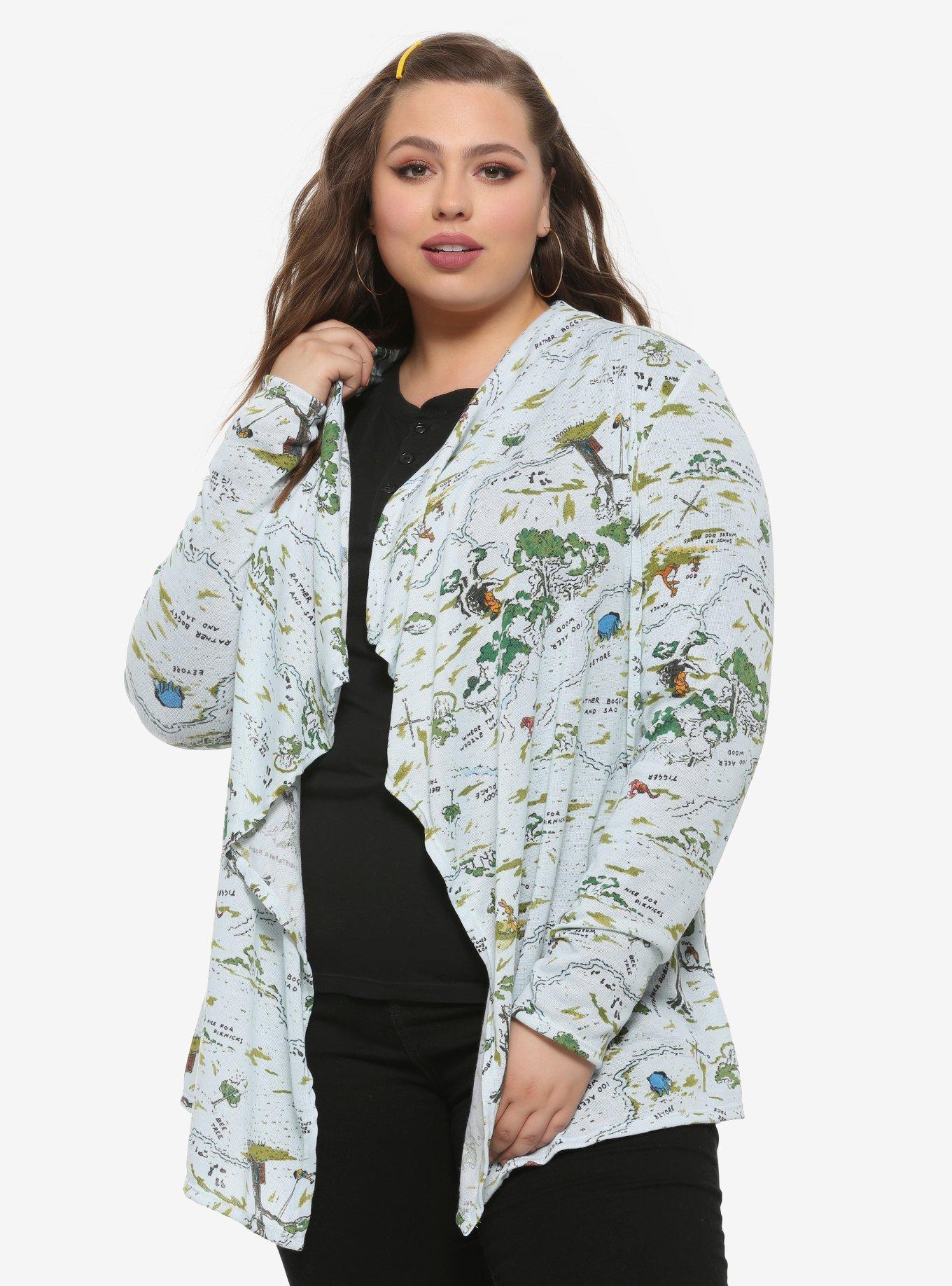 Disney Winnie The Pooh Hundred Acre Wood Map Girls Flyaway Cardigan Plus Size, MULTI, hi-res