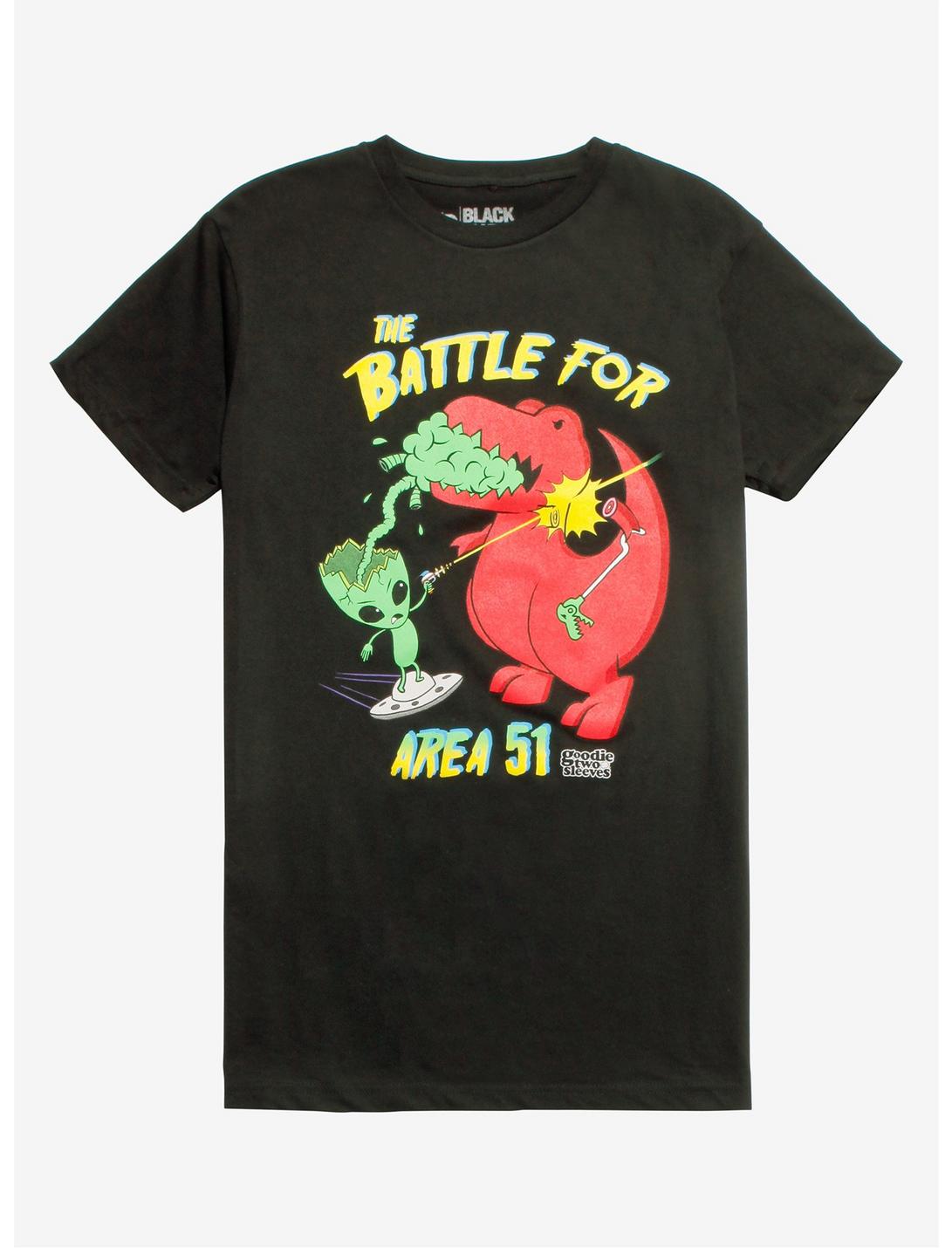 T-Rex & Alien Battle For Area 51 T-Shirt, BLACK, hi-res