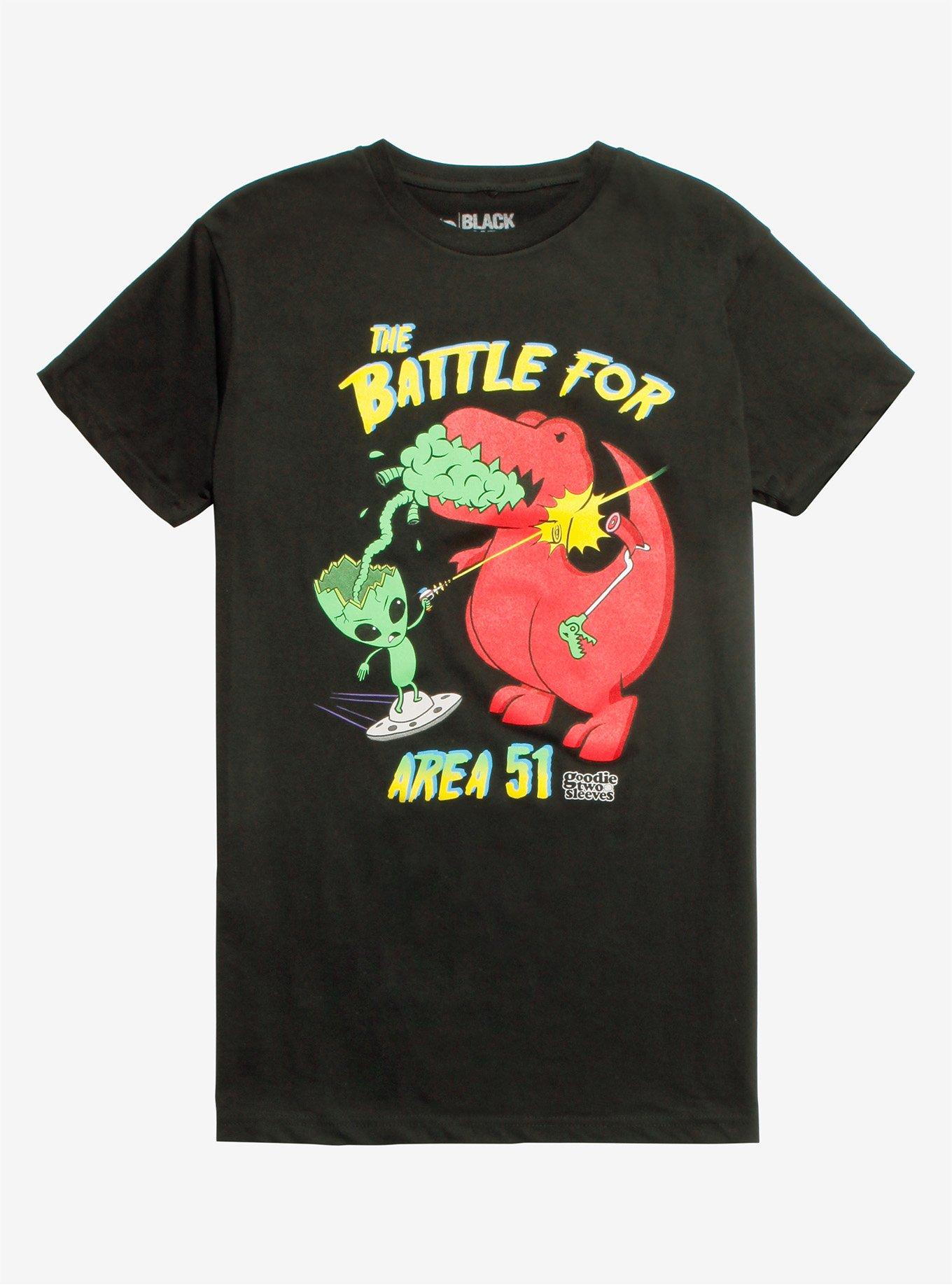 T-Rex & Alien Battle For Area 51 T-Shirt, BLACK, hi-res