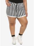 HT Denim Black & White Stripe Ultra Hi-Rise Button-Front Shorts Plus Size, STRIPE -BLACK, hi-res