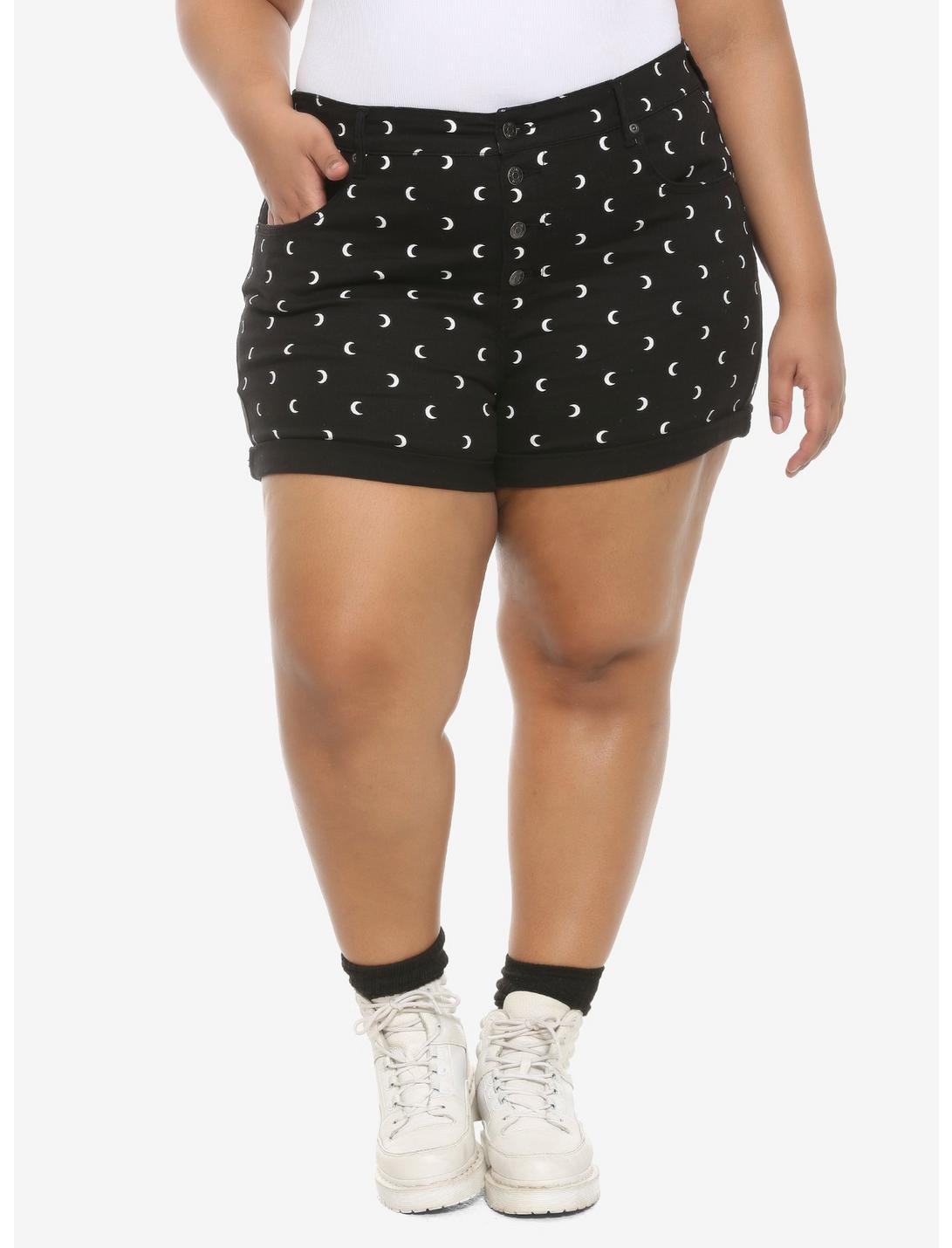 HT Denim Moon Print Ultra Hi-Rise Button-Front Shorts Plus Size, MOON AND STARS, hi-res