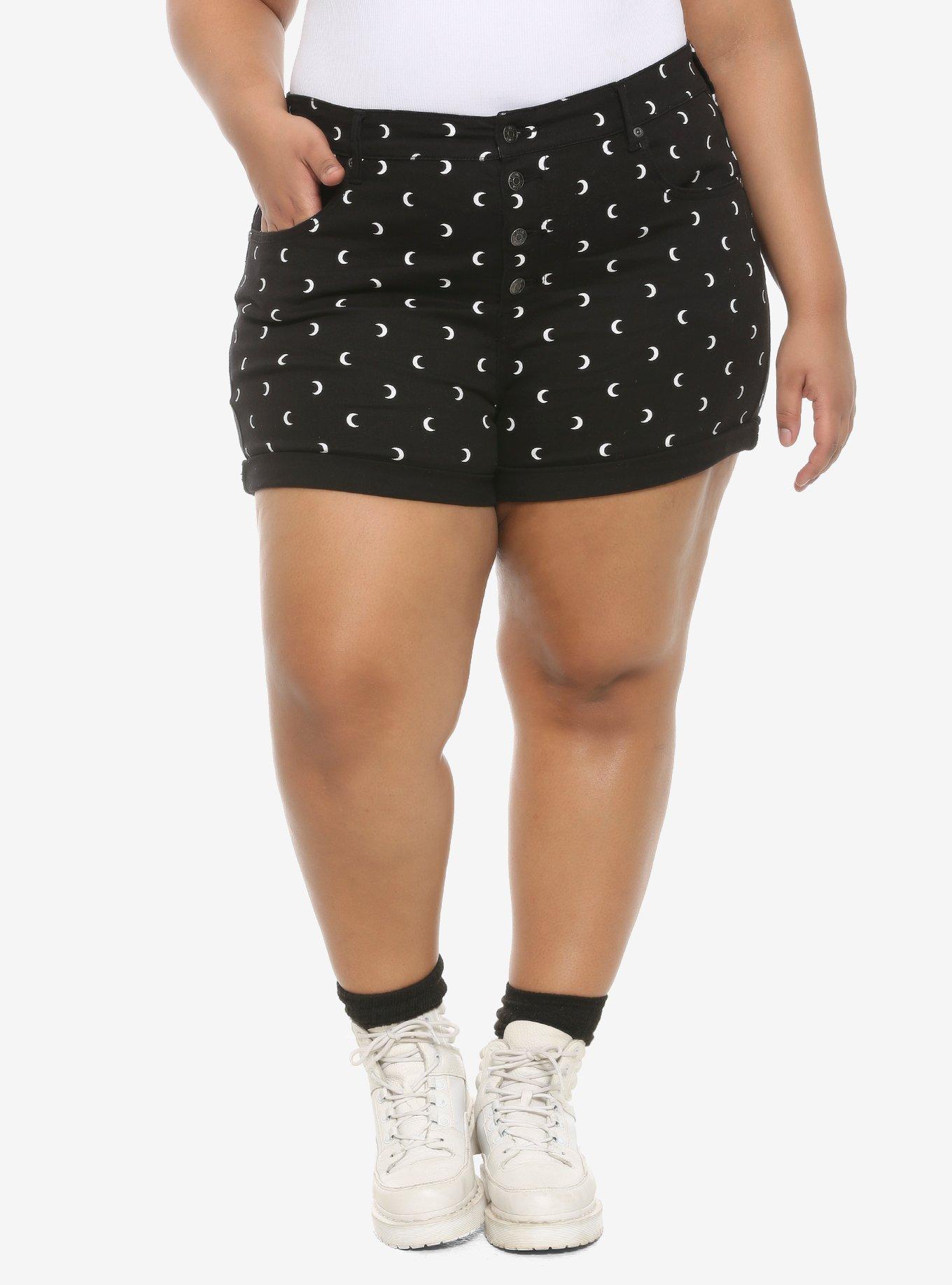 HT Denim Moon Print Ultra Hi-Rise Button-Front Shorts Plus Size, MOON AND STARS, hi-res