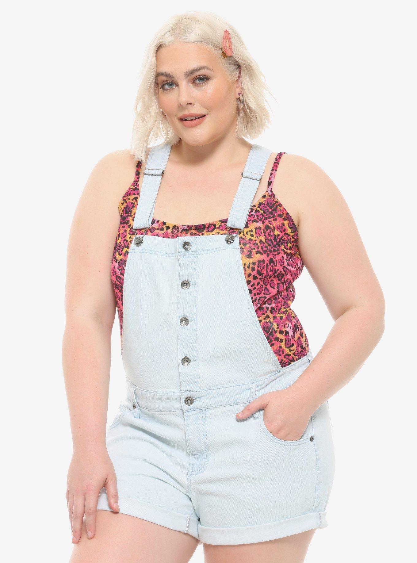 HT Denim Button-Front Indigo Shortalls Plus Size, INDIGO, hi-res