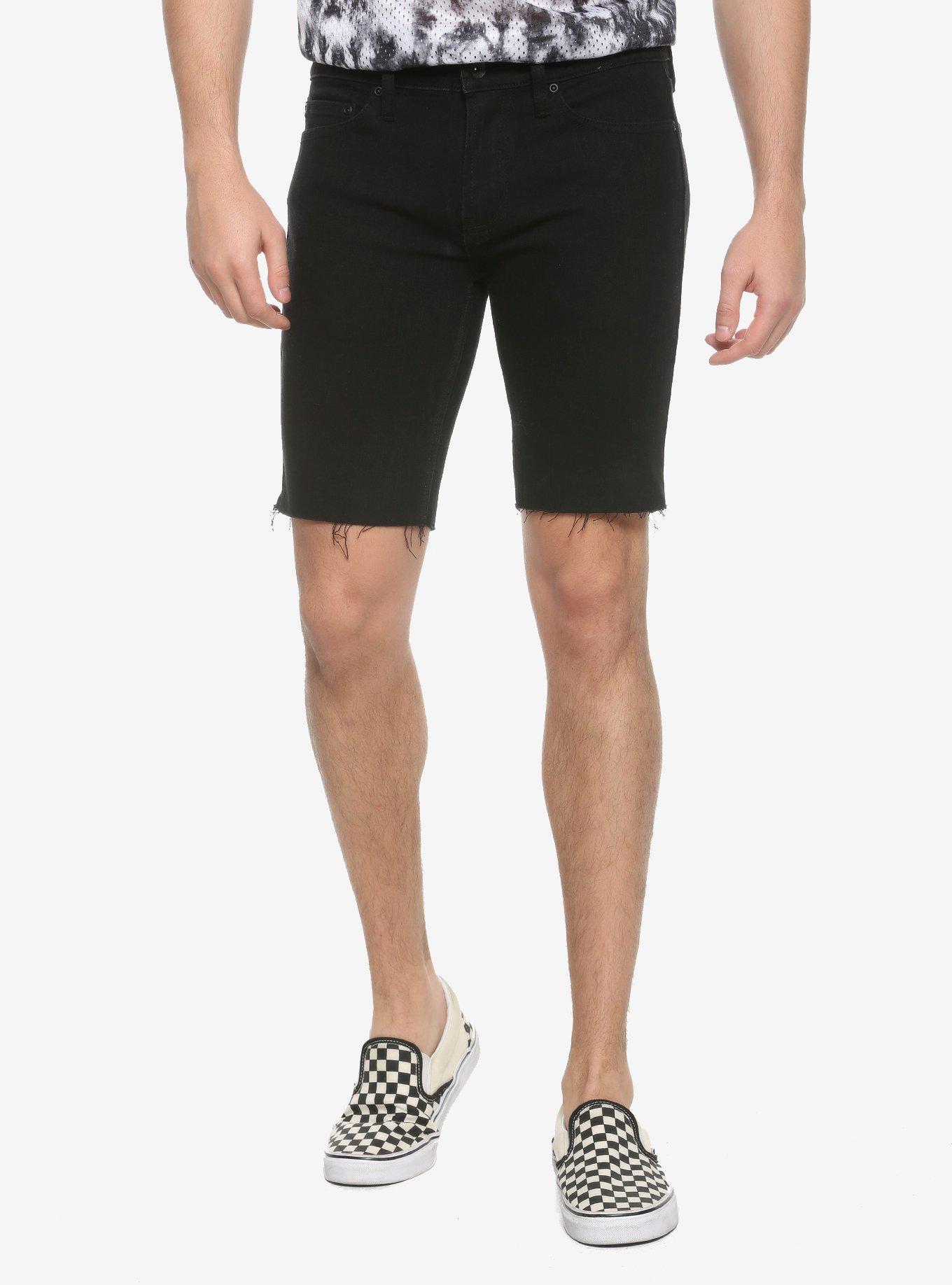 HT Denim Black Skinny Shorts, BLACK, hi-res