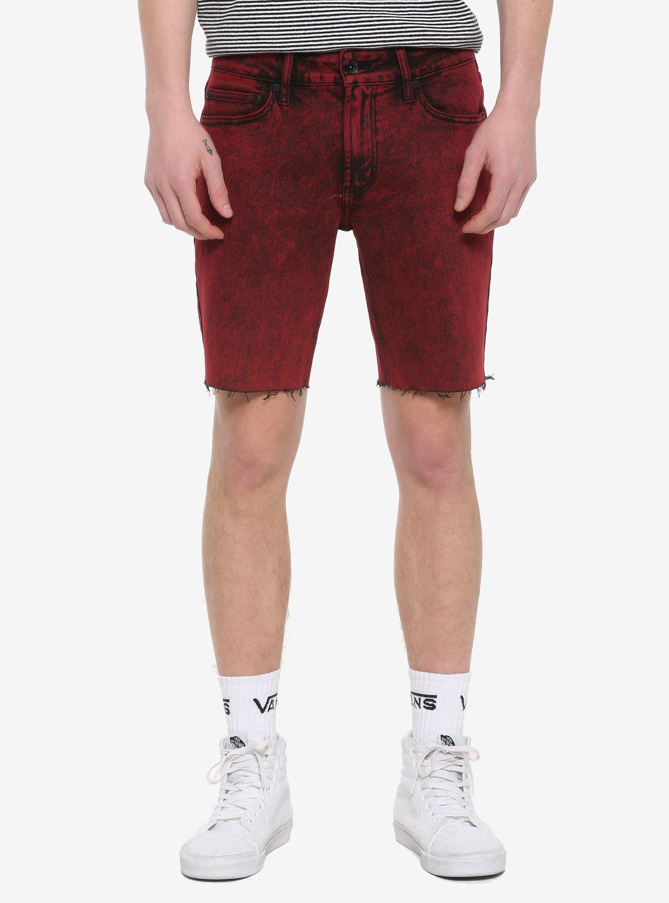 HT Denim Red Skinny Shorts, RED, hi-res