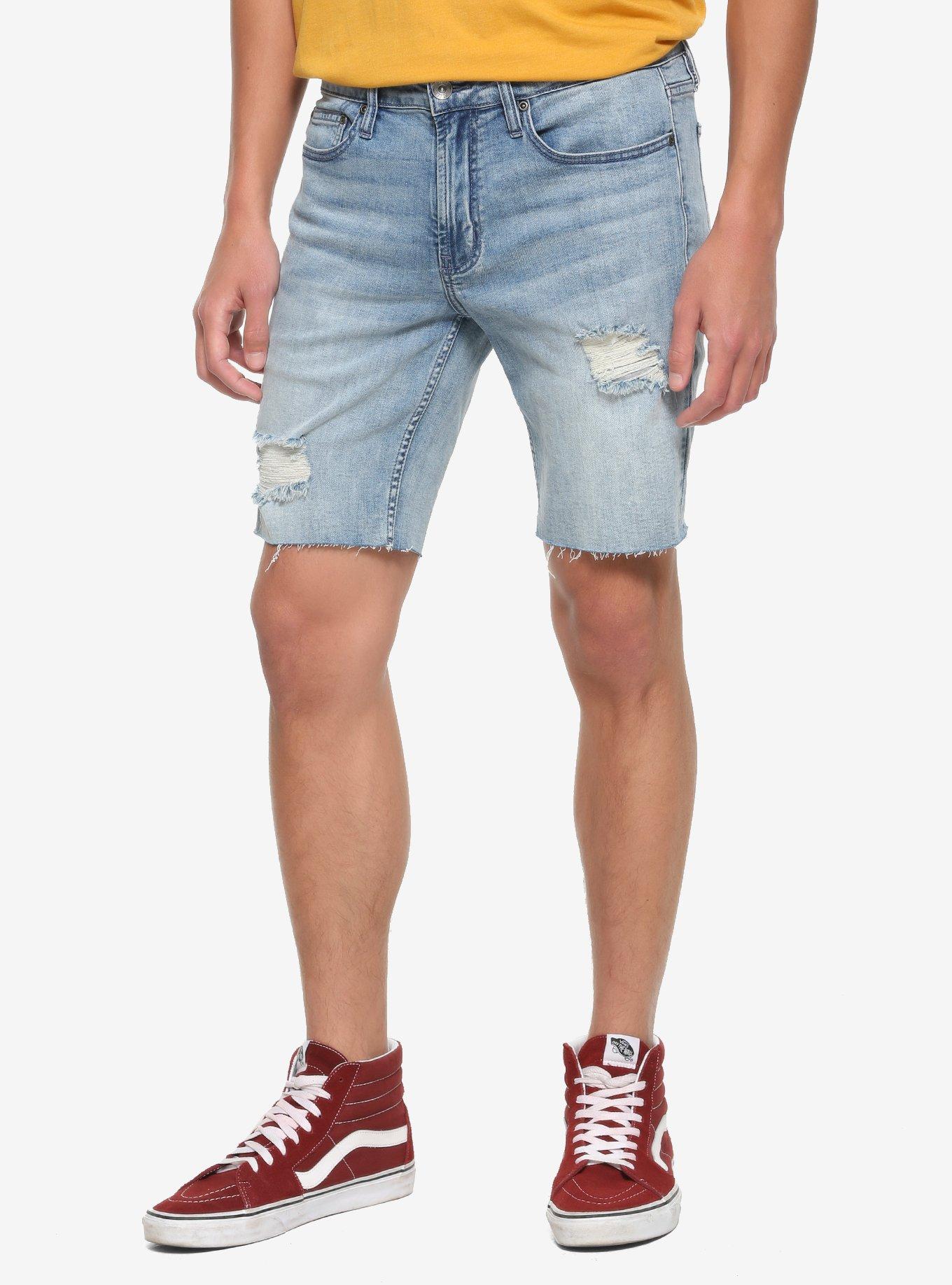 HT Denim Washed Indigo Skinny Shorts, INDIGO, hi-res