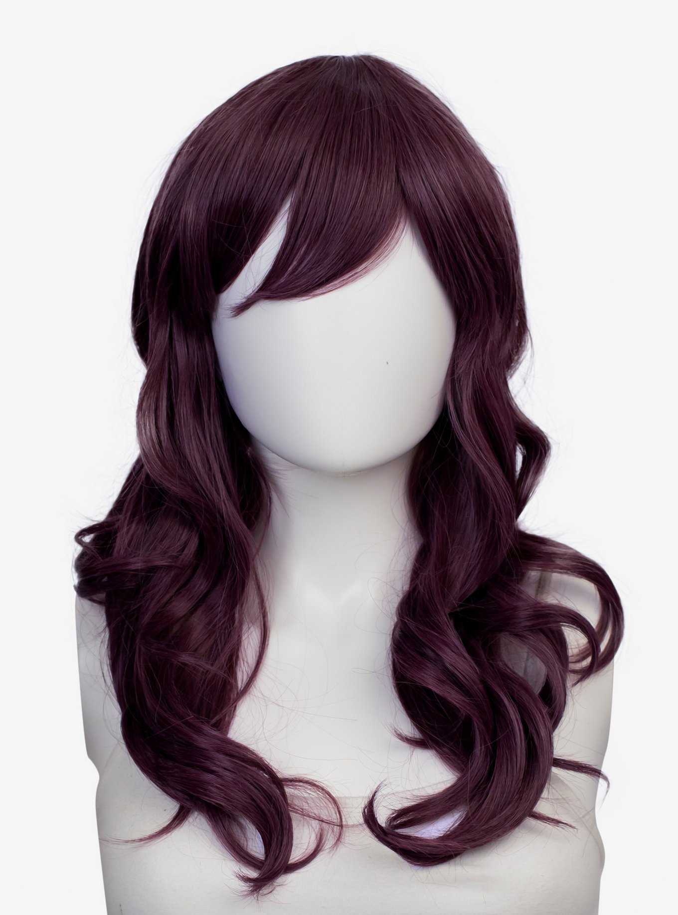 Epic Cosplay Hestia Dark Plum Purple Shoulder Length Curly Wig, , hi-res
