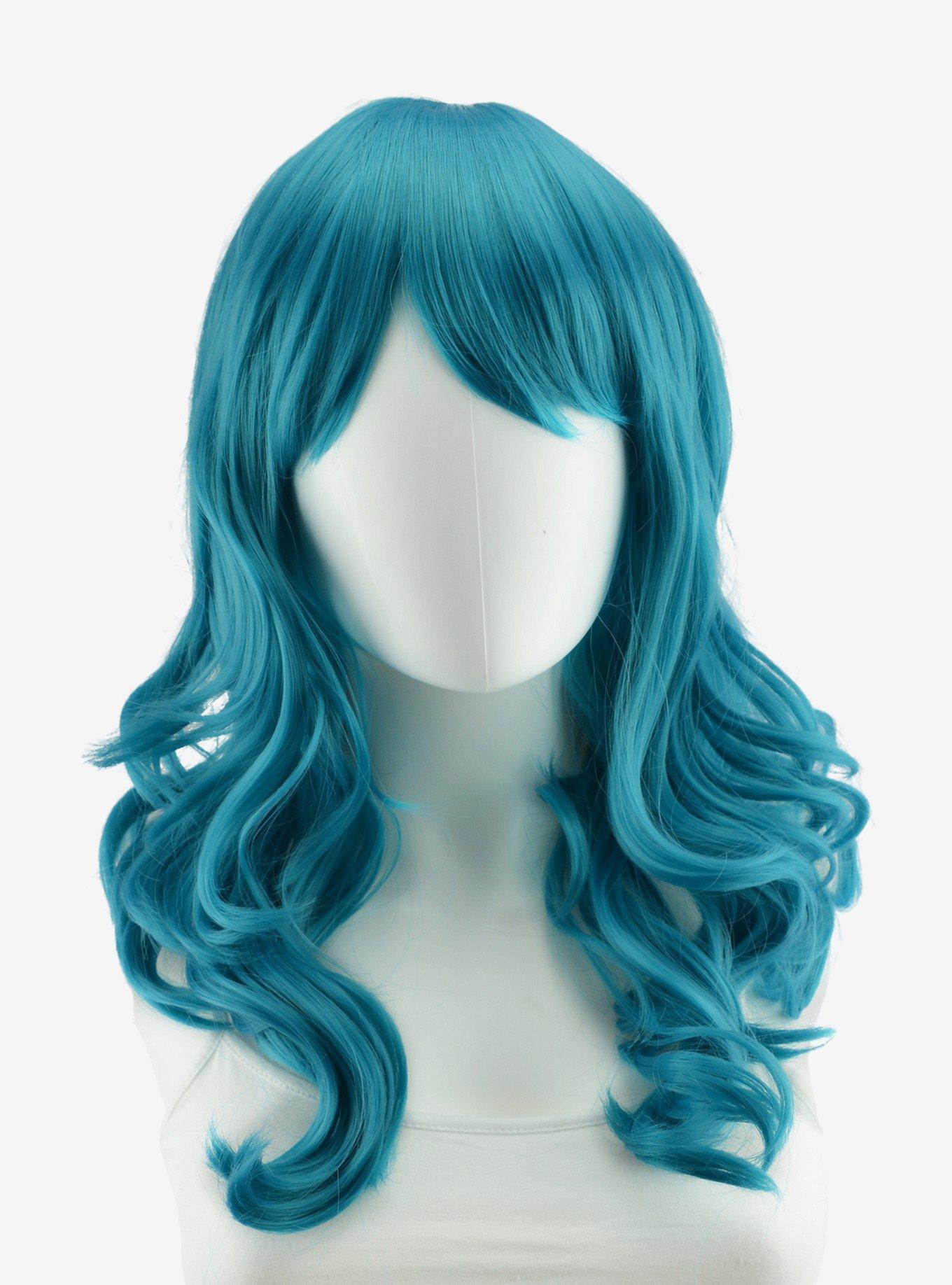 Epic Cosplay Hestia Teal Blue Shoulder Length Curly Wig, , hi-res