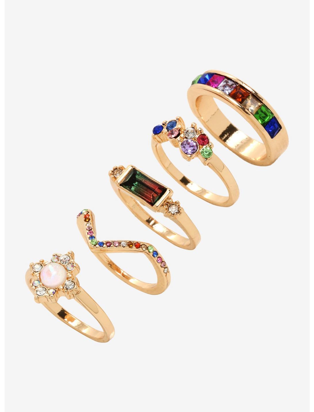 Rainbow Lux Stackable Ring Set - BoxLunch Exclusive, MULTI, hi-res