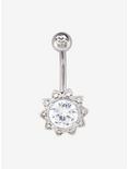 14G Steel Clear CZ Sunflower Navel Barbell, , hi-res