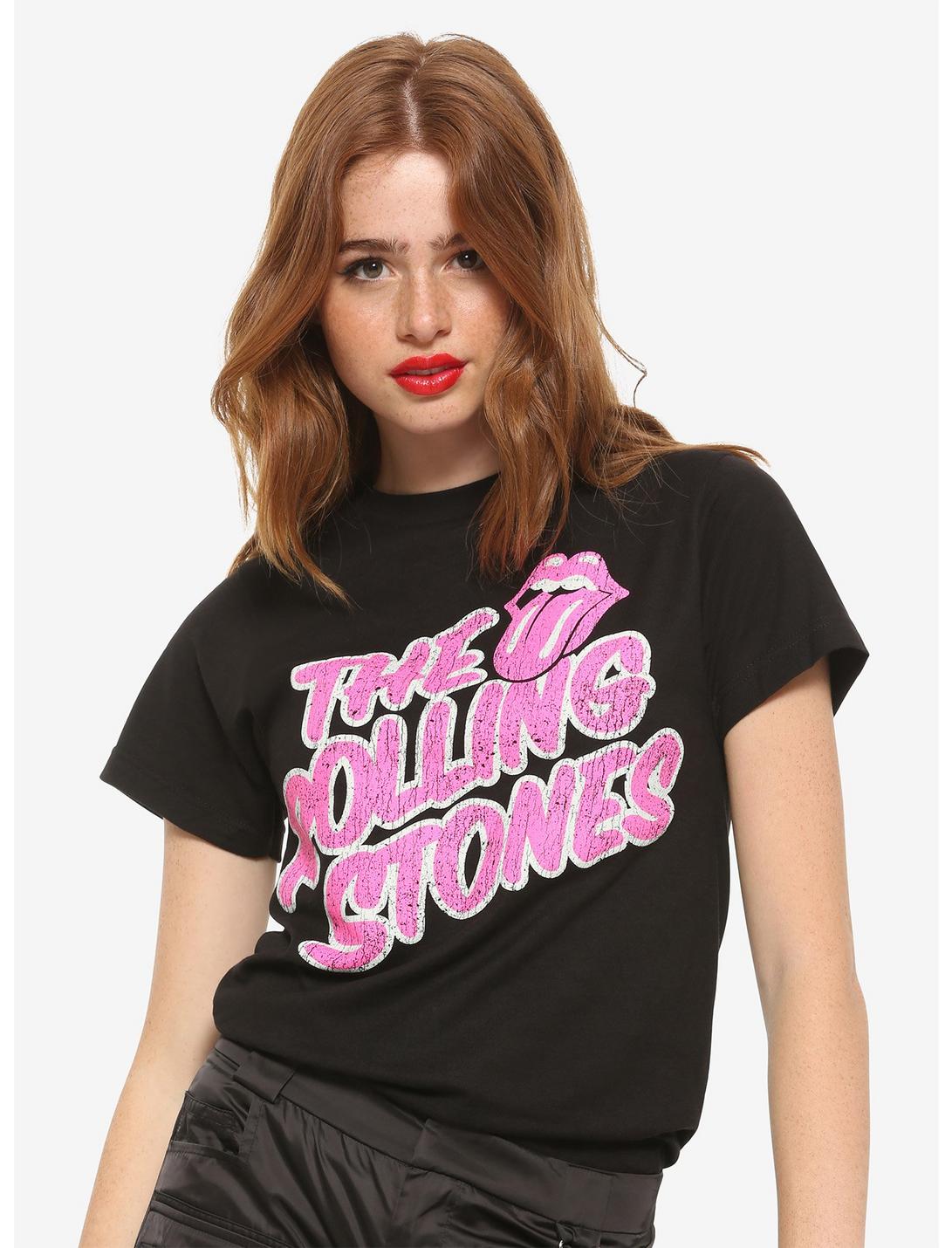 The Rolling Stones Hot Pink Logo Girls T-Shirt, BLACK, hi-res