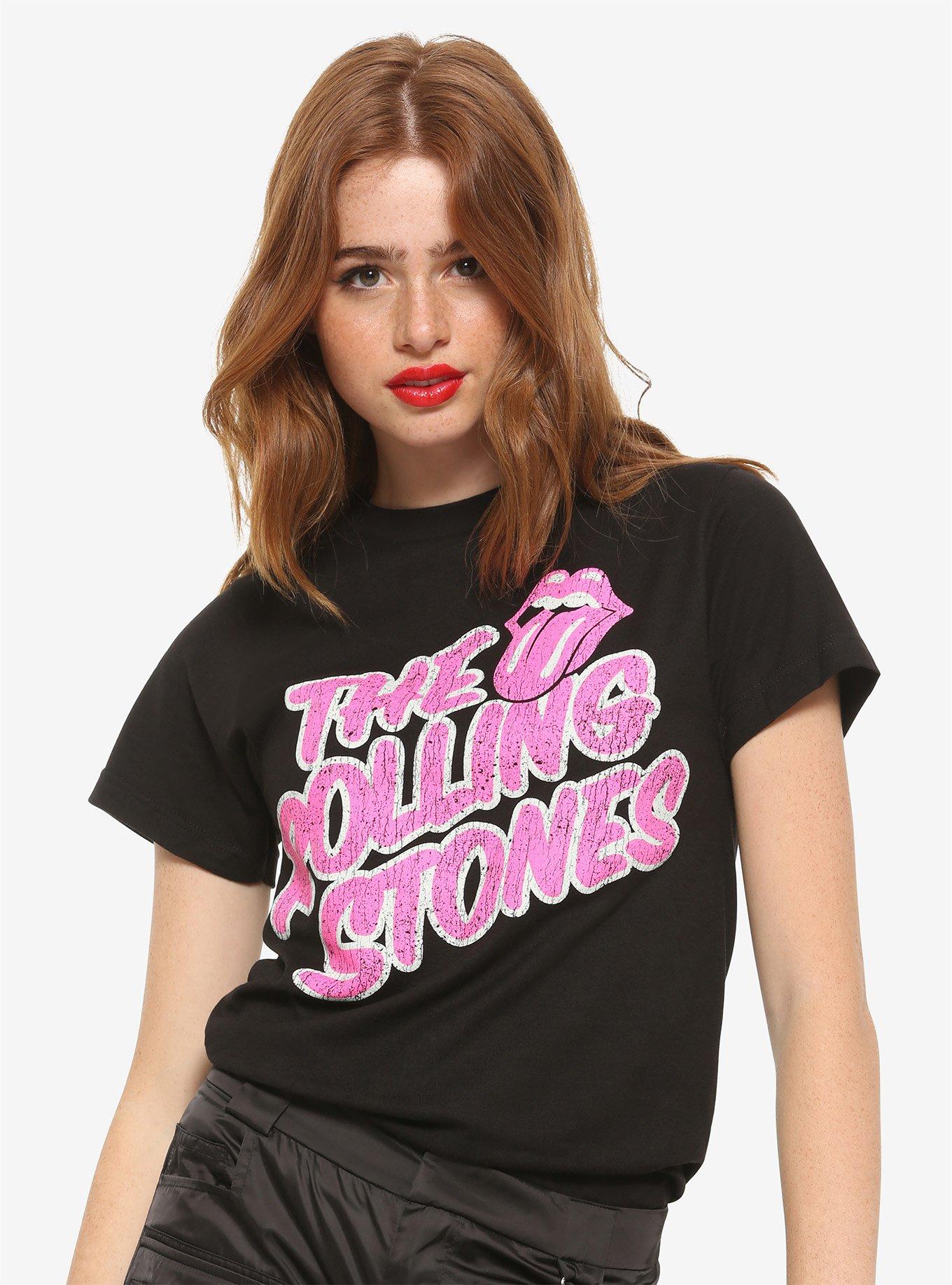 The Rolling Stones Hot Pink Logo Girls T-Shirt, BLACK, hi-res