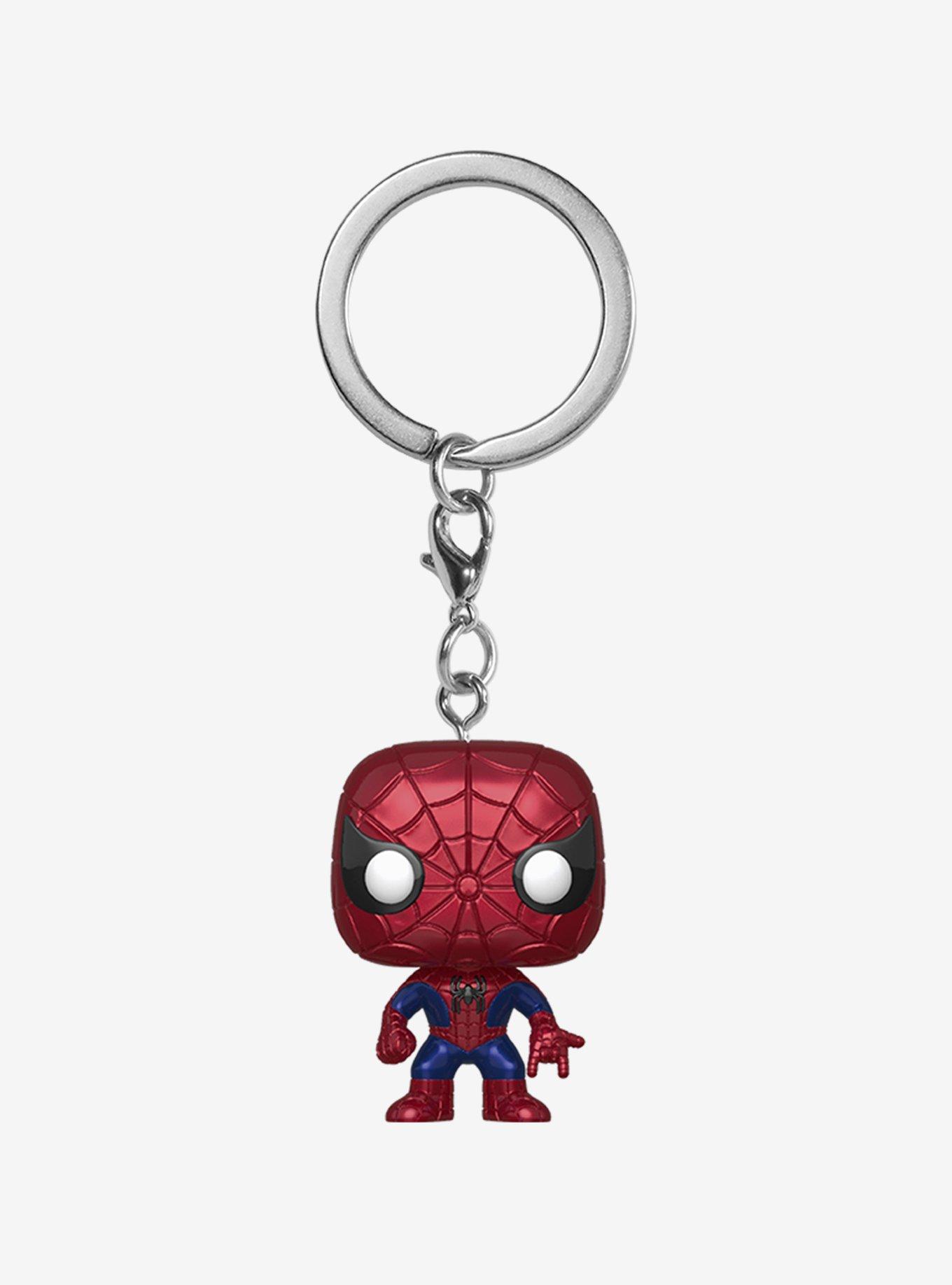 Funko Marvel Pocket Pop! Spider-Man (Metallic) Vinyl Bobble-Head Key Chain Hot Topic Exclusive, , hi-res