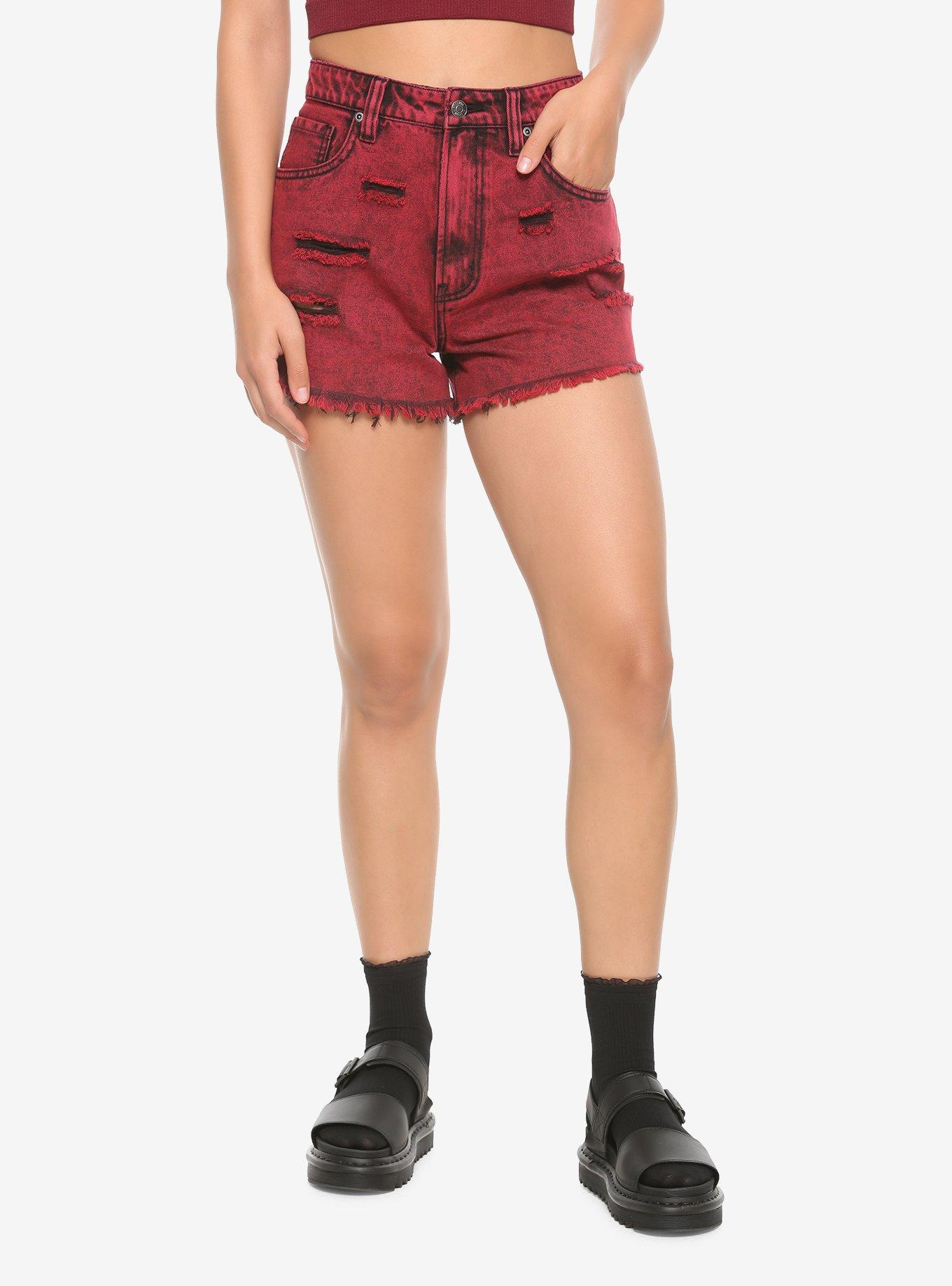 HT Denim Ultra Hi-Rise Washed Red Vintage Cut-Off Shorts, ACID, hi-res