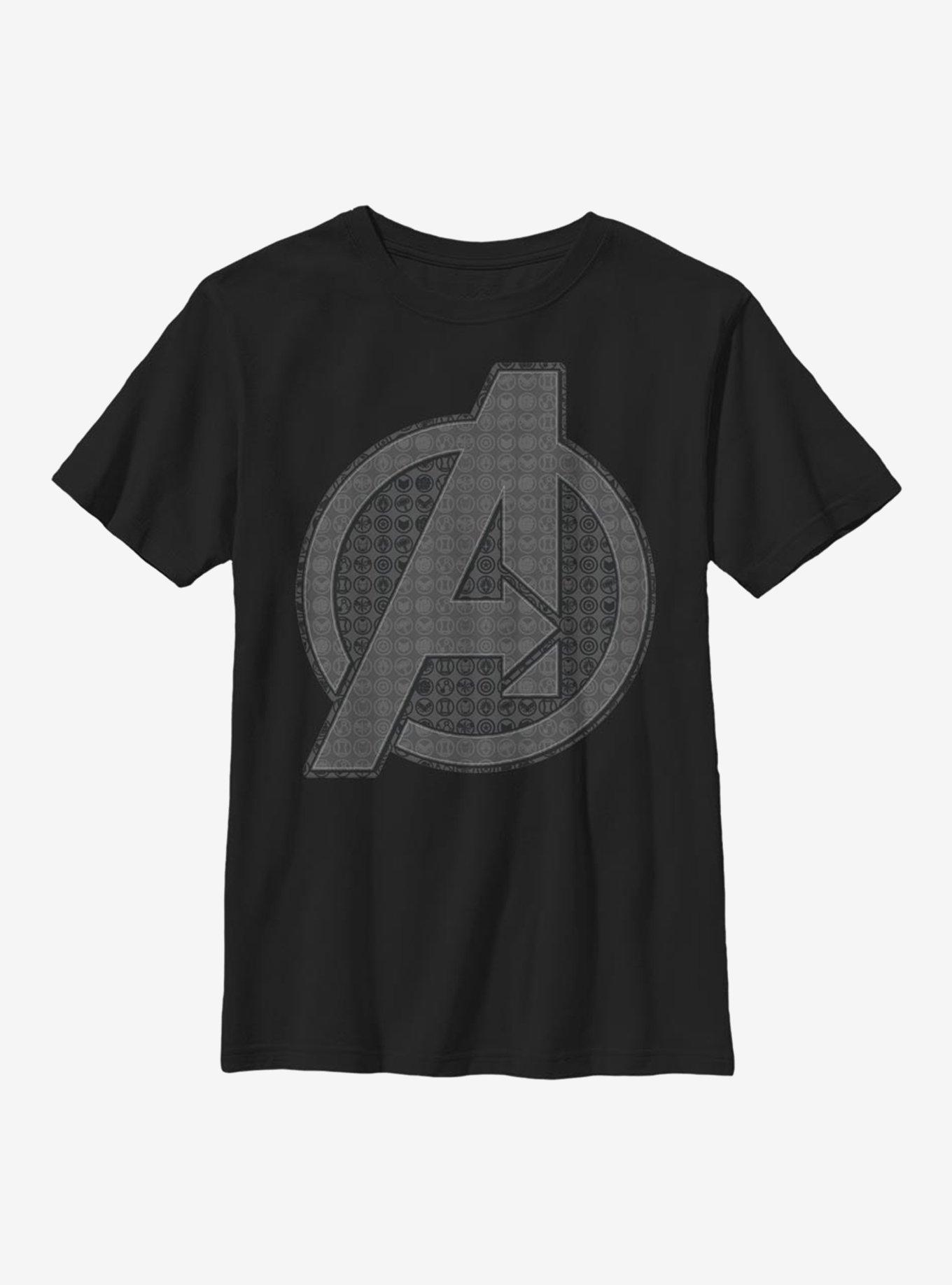 Marvel Avengers Endgame Grayscale Logo Youth T-Shirt - BLACK | BoxLunch