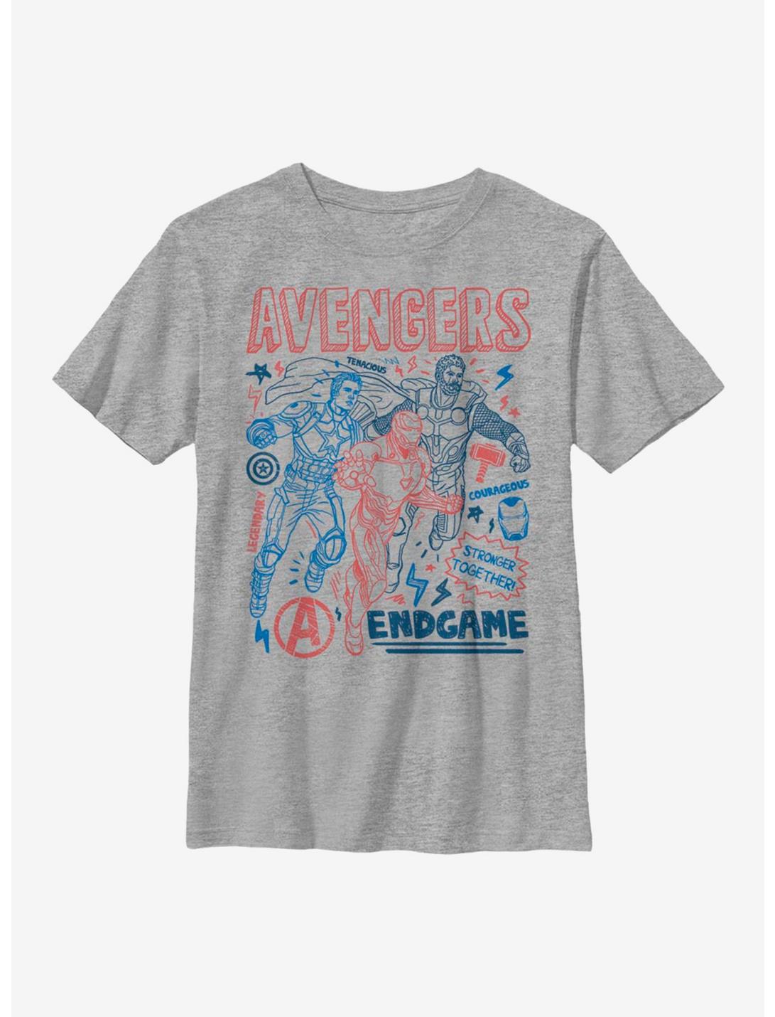 Marvel Avengers Earths Mightiest Doodles Youth T-Shirt, ATH HTR, hi-res