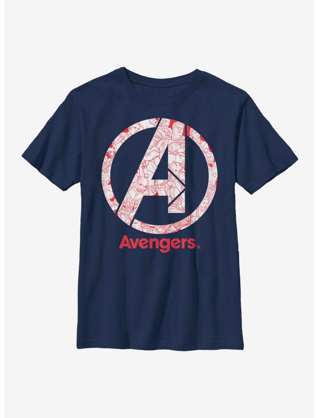 Marvel Avengers Line Art Logo Youth T-Shirt, NAVY, hi-res