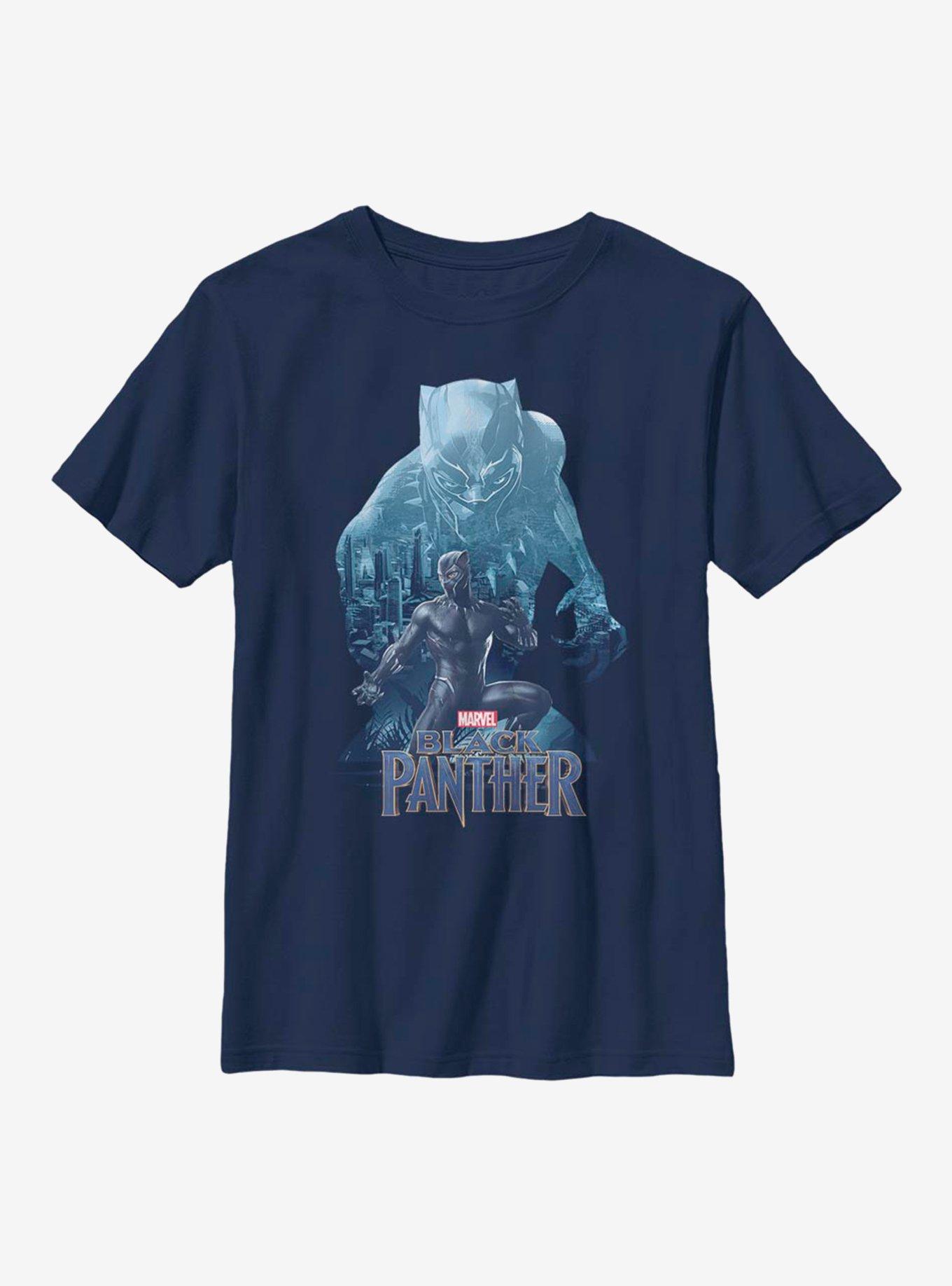 Marvel Black Panther Blue Action Pose Youth T-Shirt, NAVY, hi-res