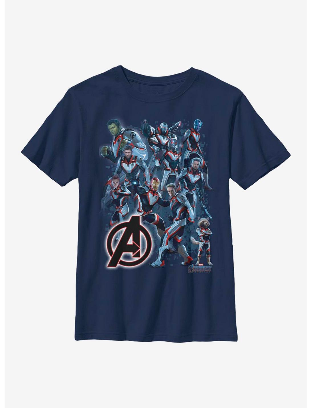Marvel Avengers Suit Group Youth T-Shirt, NAVY, hi-res