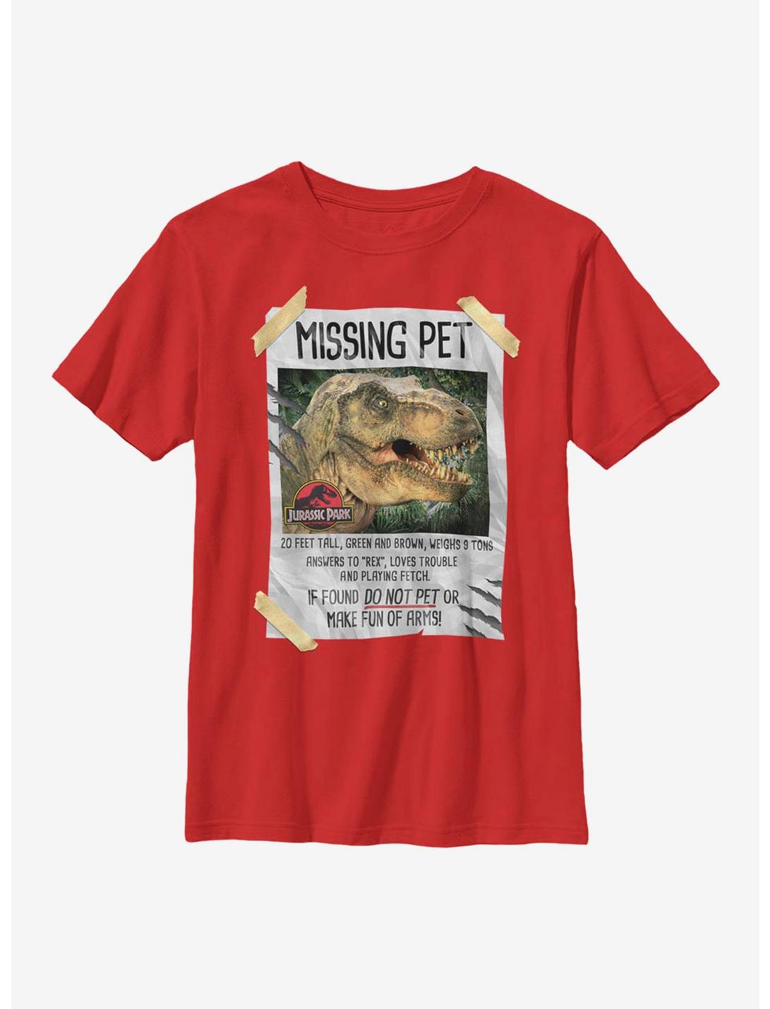 Jurassic Park Missing Pet Youth T-Shirt, RED, hi-res