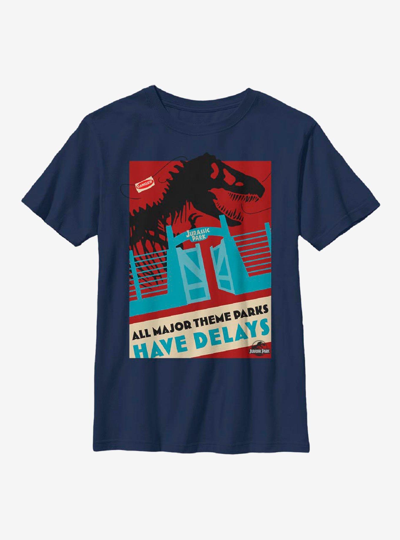 Jurassic Park Theme Park Delays Youth T-Shirt, NAVY, hi-res