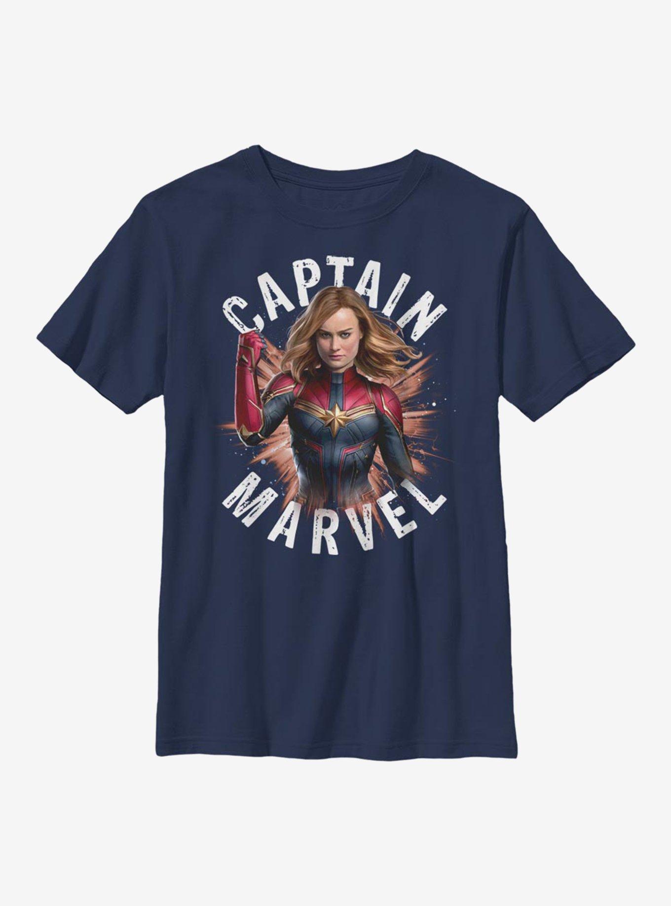 Marvel Captain Marvel Burst Youth T-Shirt, NAVY, hi-res