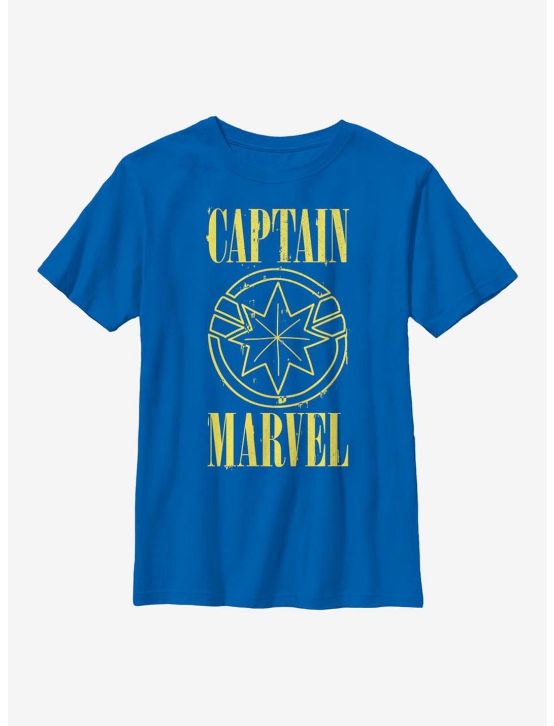 Marvel Captain Marvel Yellow Logo Youth T-Shirt, ROYAL, hi-res