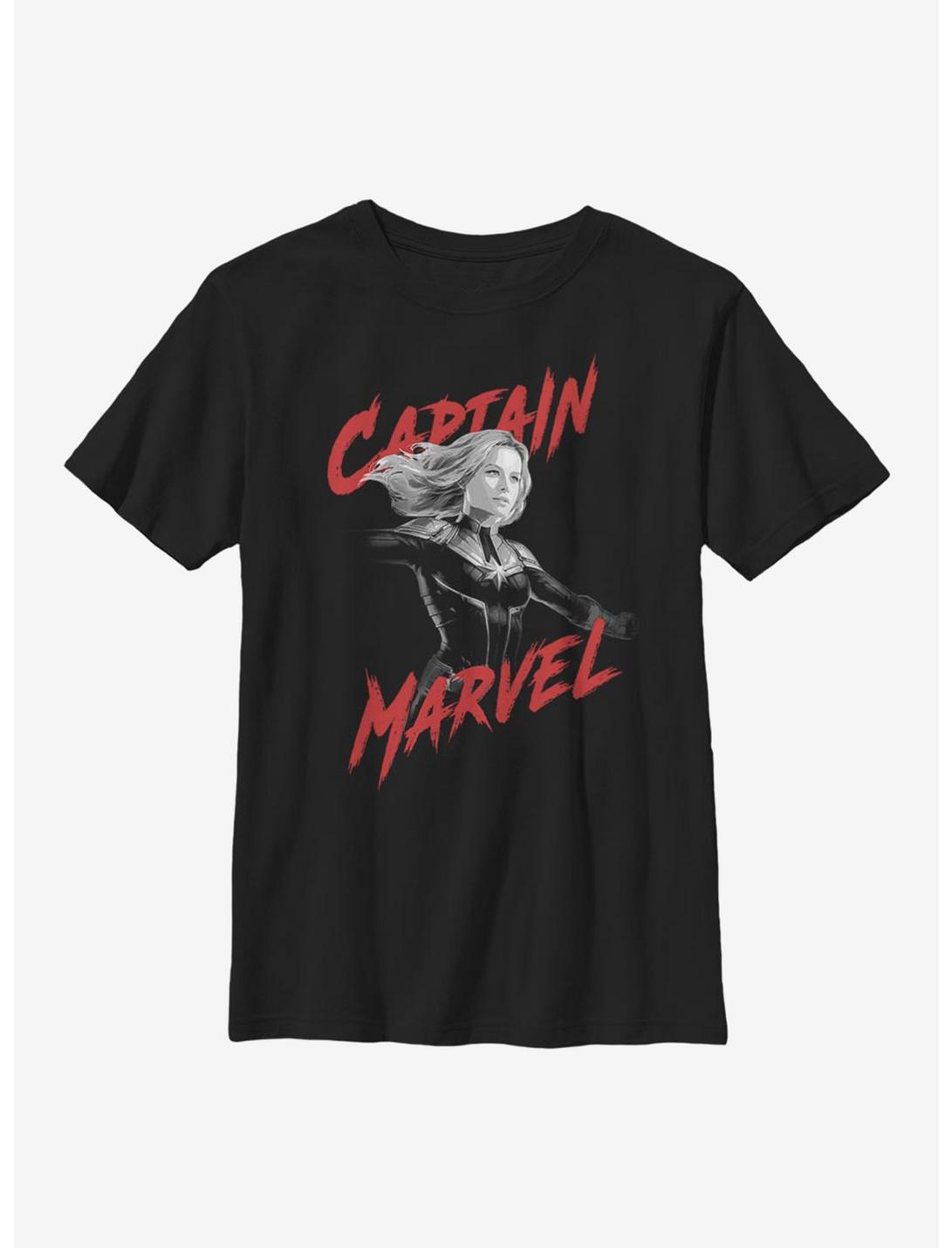 Marvel Captain Marvel High Contrast Youth T-Shirt, BLACK, hi-res