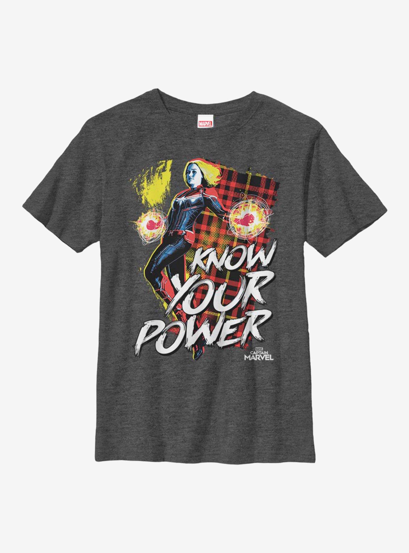 Marvel Captain Marvel Know Your Power Youth T-Shirt, CHAR HTR, hi-res