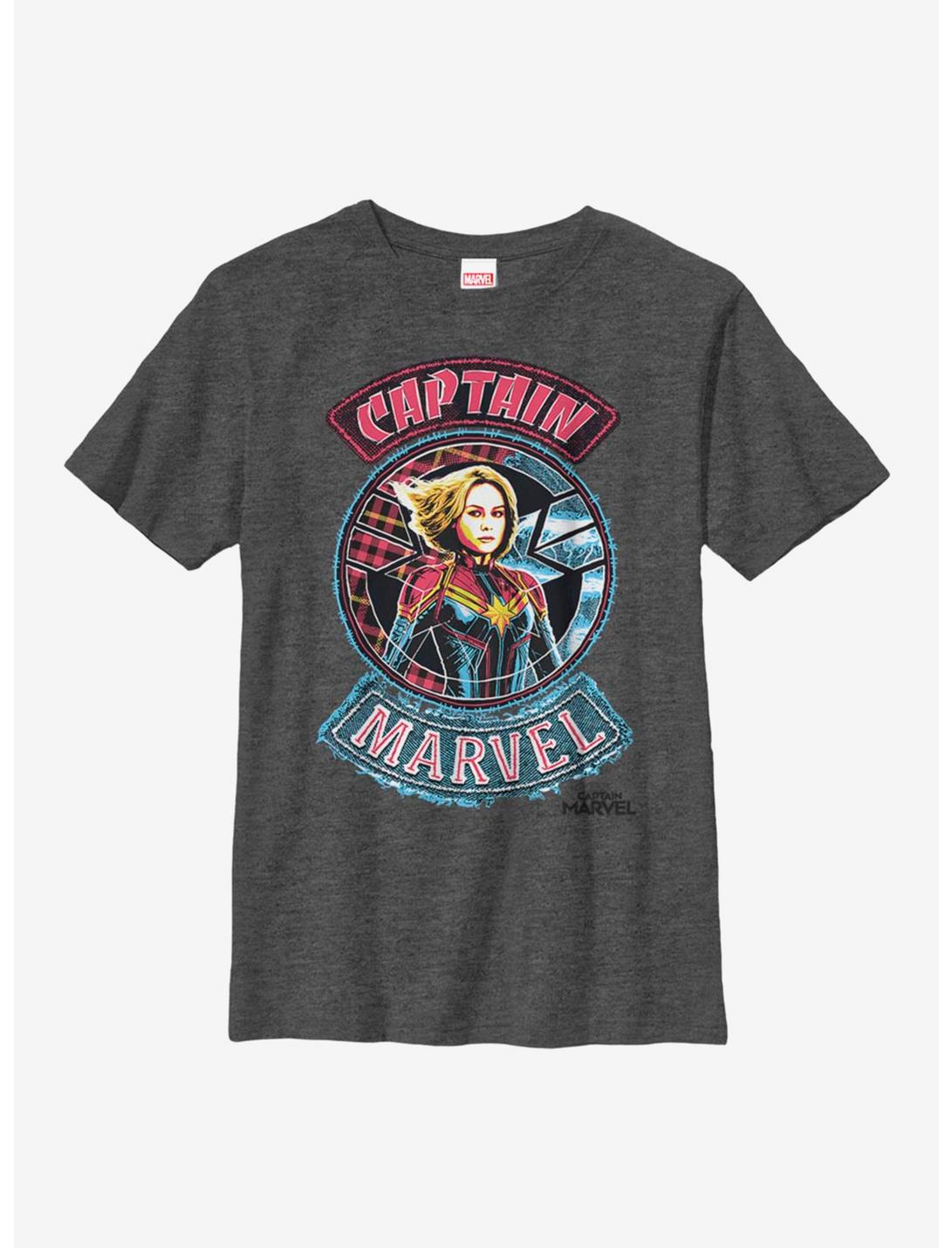Marvel Captain Marvel Patches Youth T-Shirt, CHAR HTR, hi-res