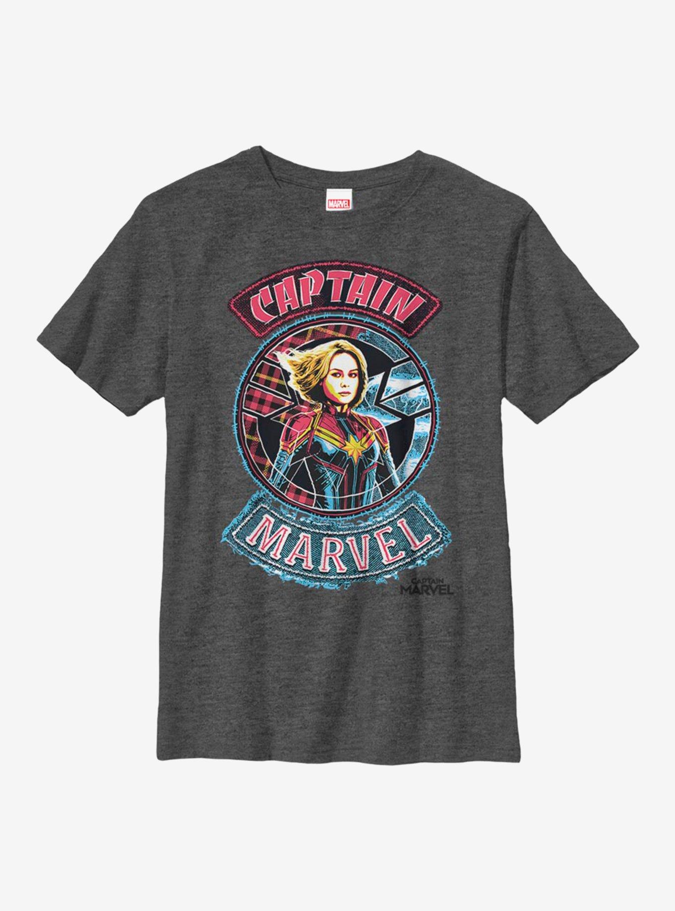 Marvel Captain Marvel Patches Youth T-Shirt, CHAR HTR, hi-res